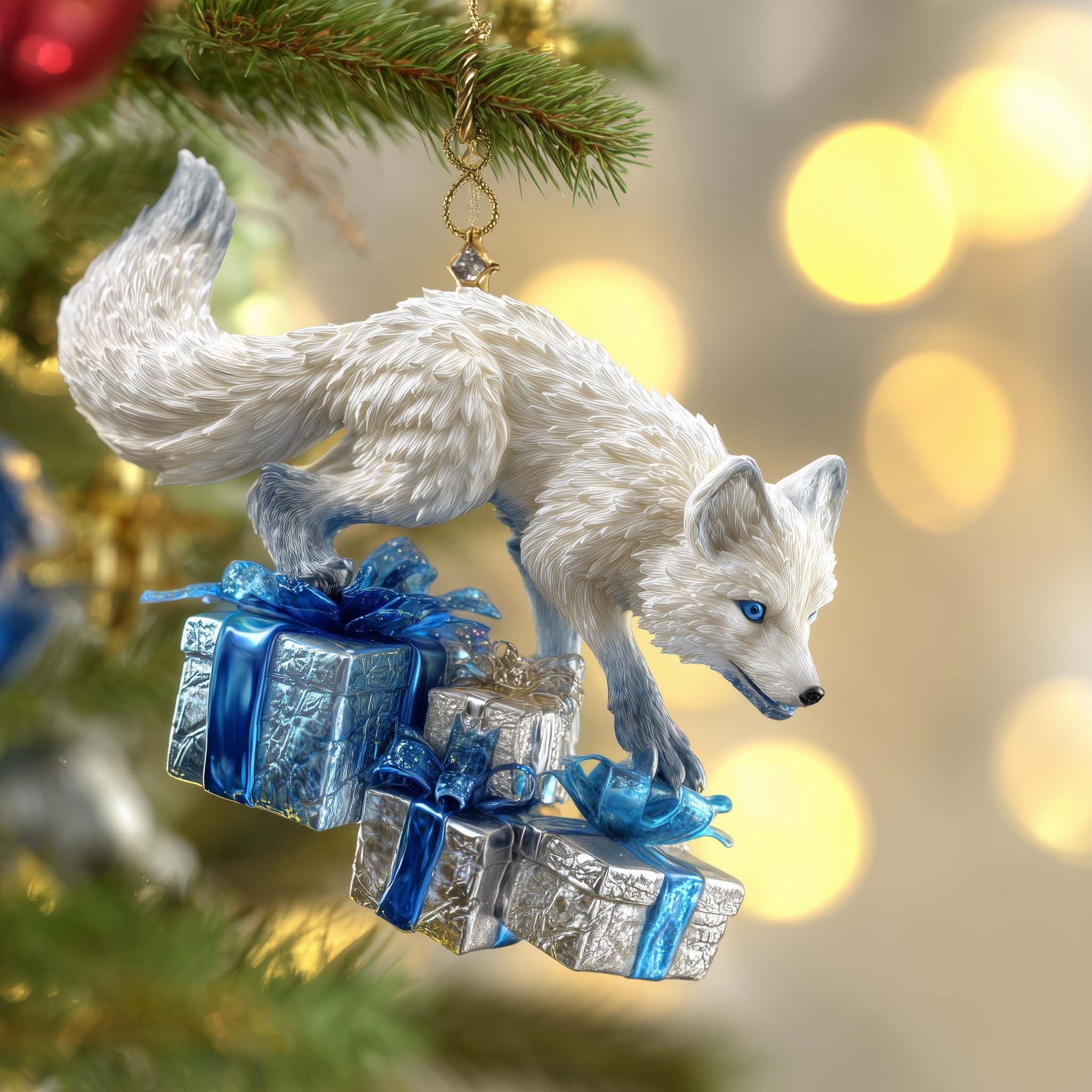 Present Fox Christmas Ornament