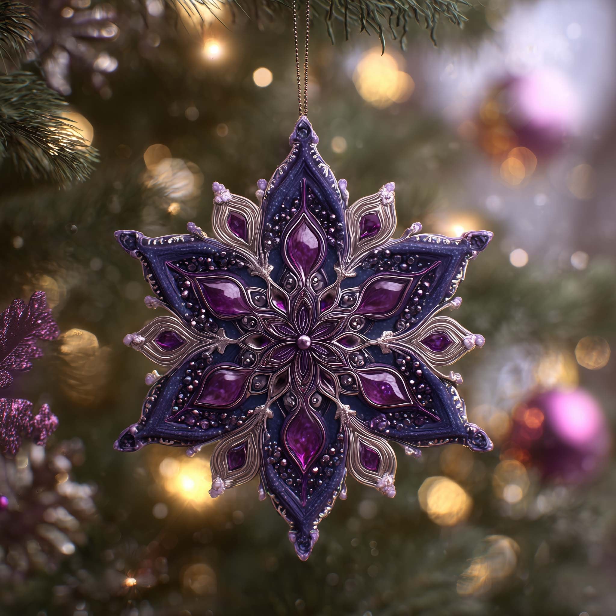 Amethyst Snowflake Christmas Ornament