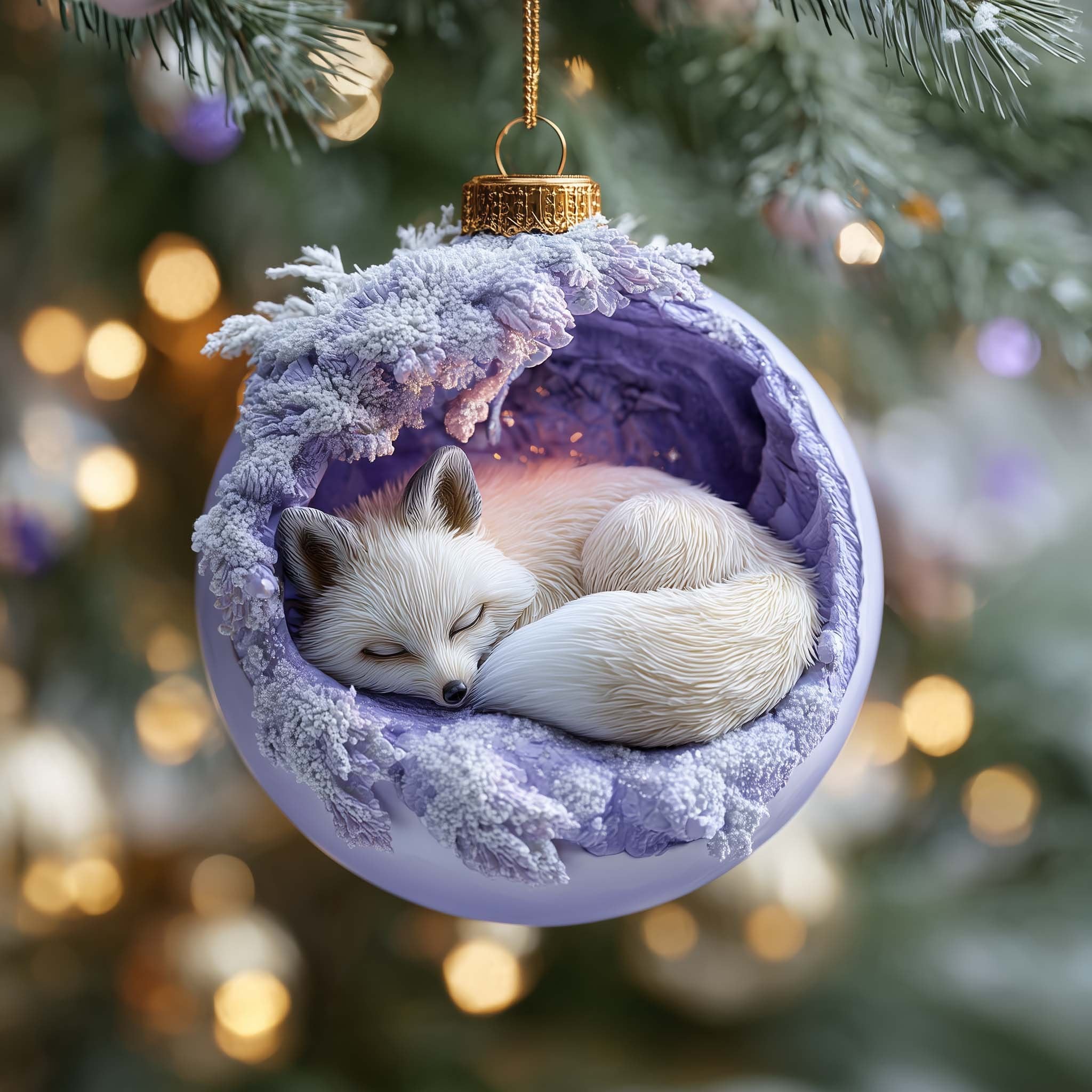 Sleeping Fox Christmas Ornament