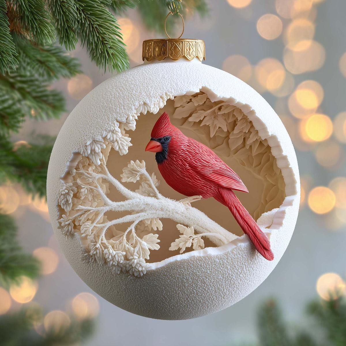 Carved Cardinal Christmas Ornament