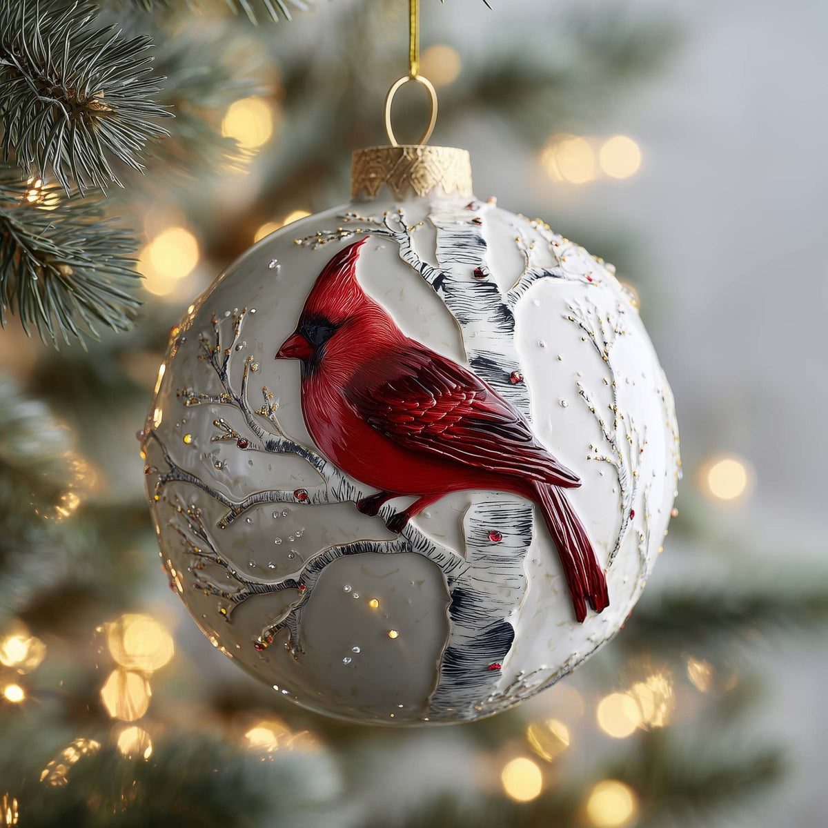 Birch Cardinal Christmas Ornament