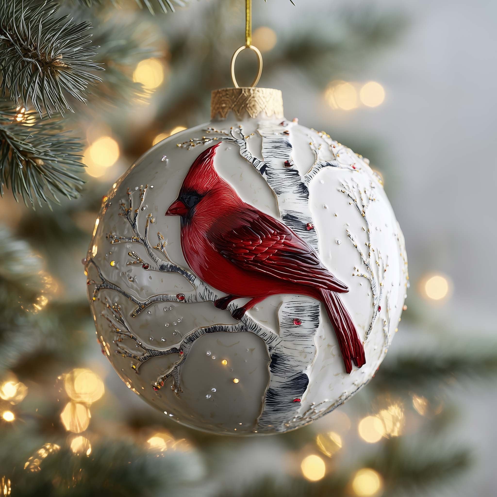 Birch Cardinal Christmas Ornament