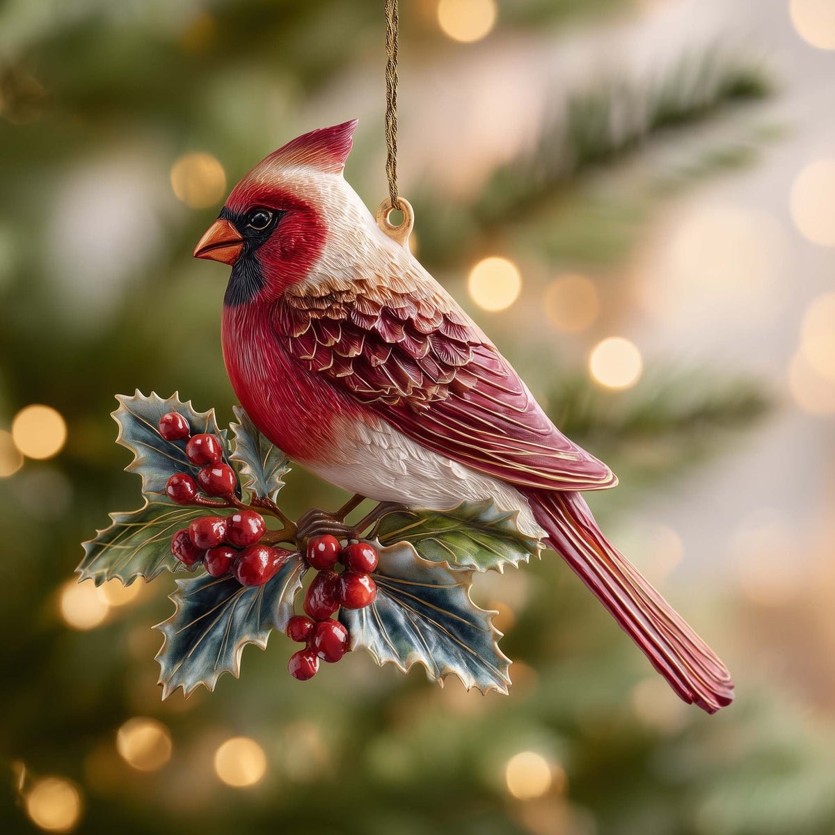 Holly Cardinal Christmas Ornament