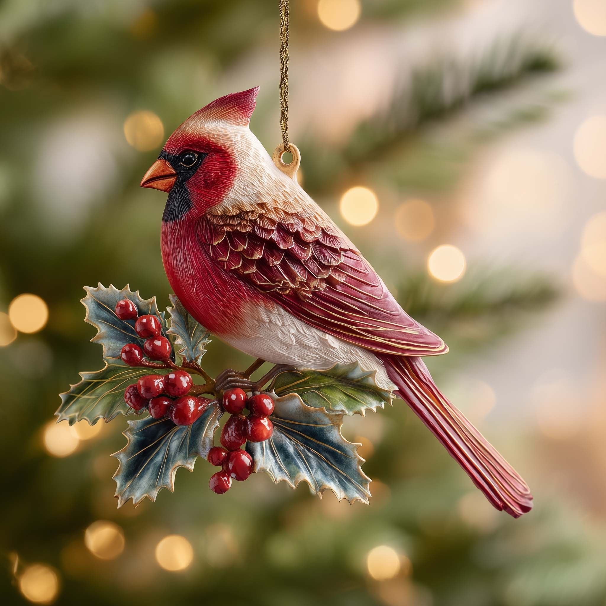 Holly Cardinal Christmas Ornament