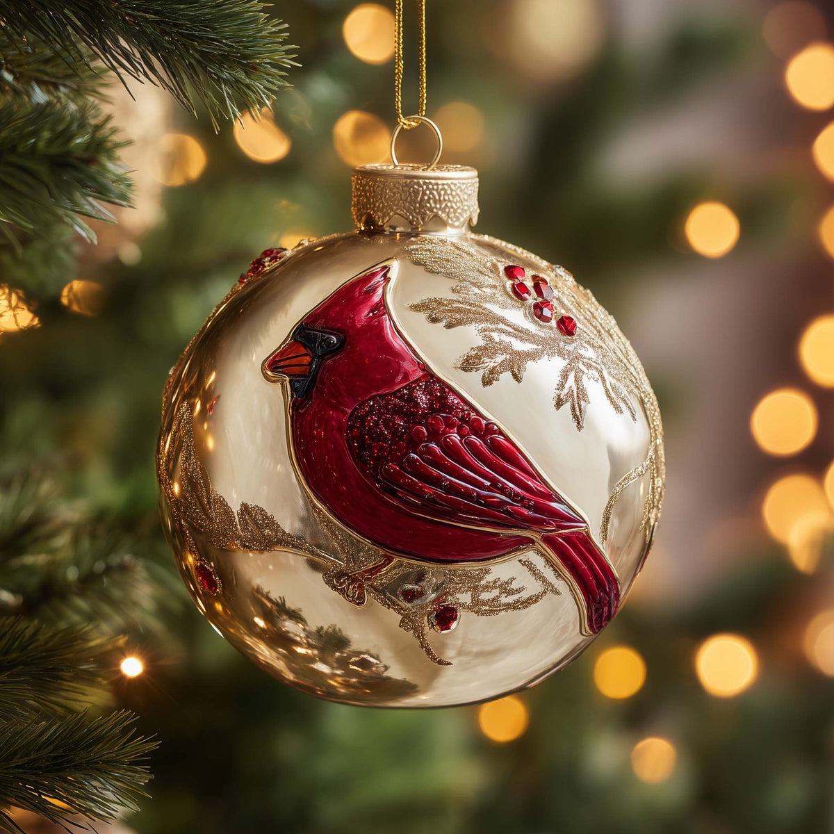 Cardinal on an Ivory Bauble Christmas Ornament