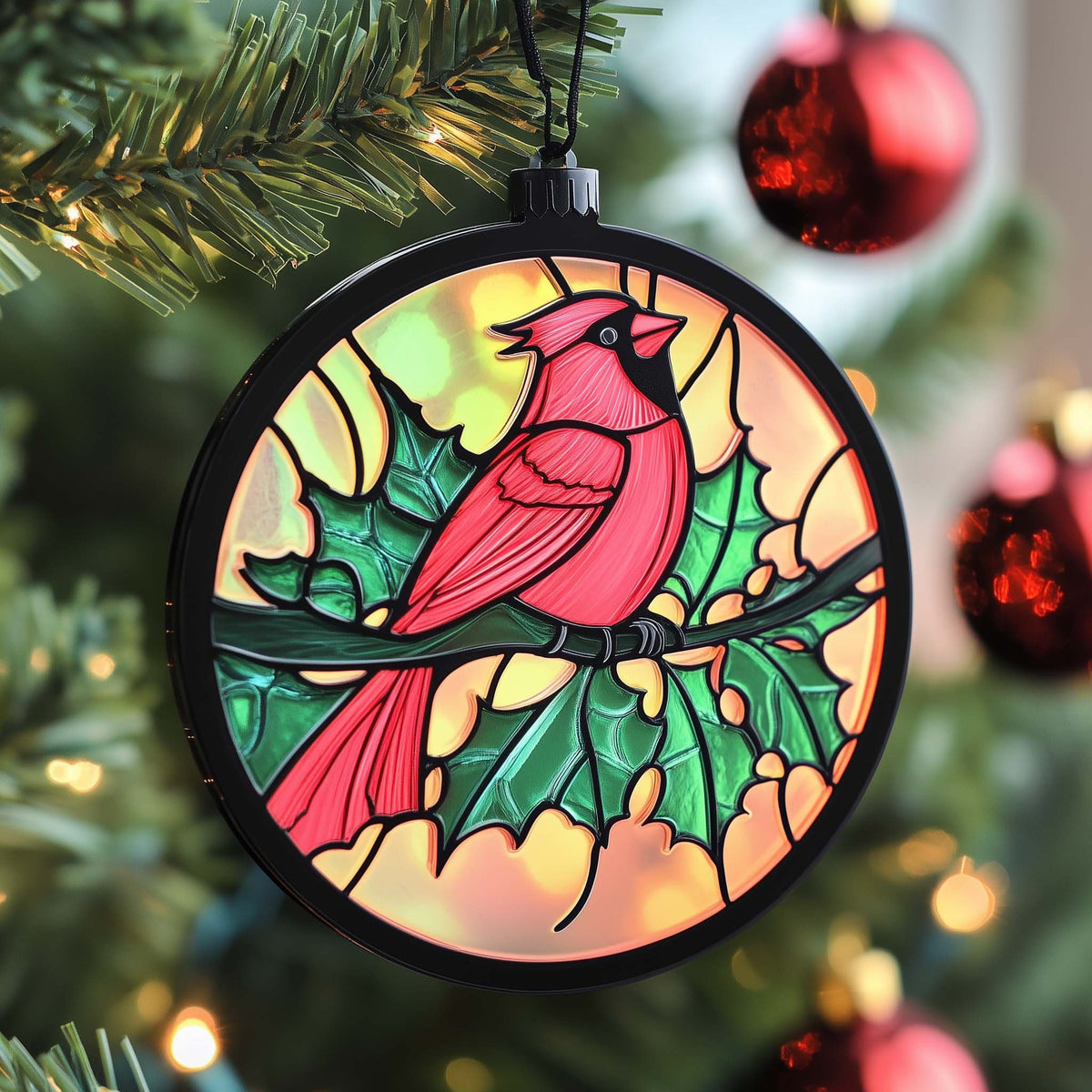 Stained Cardinal Christmas Ornament
