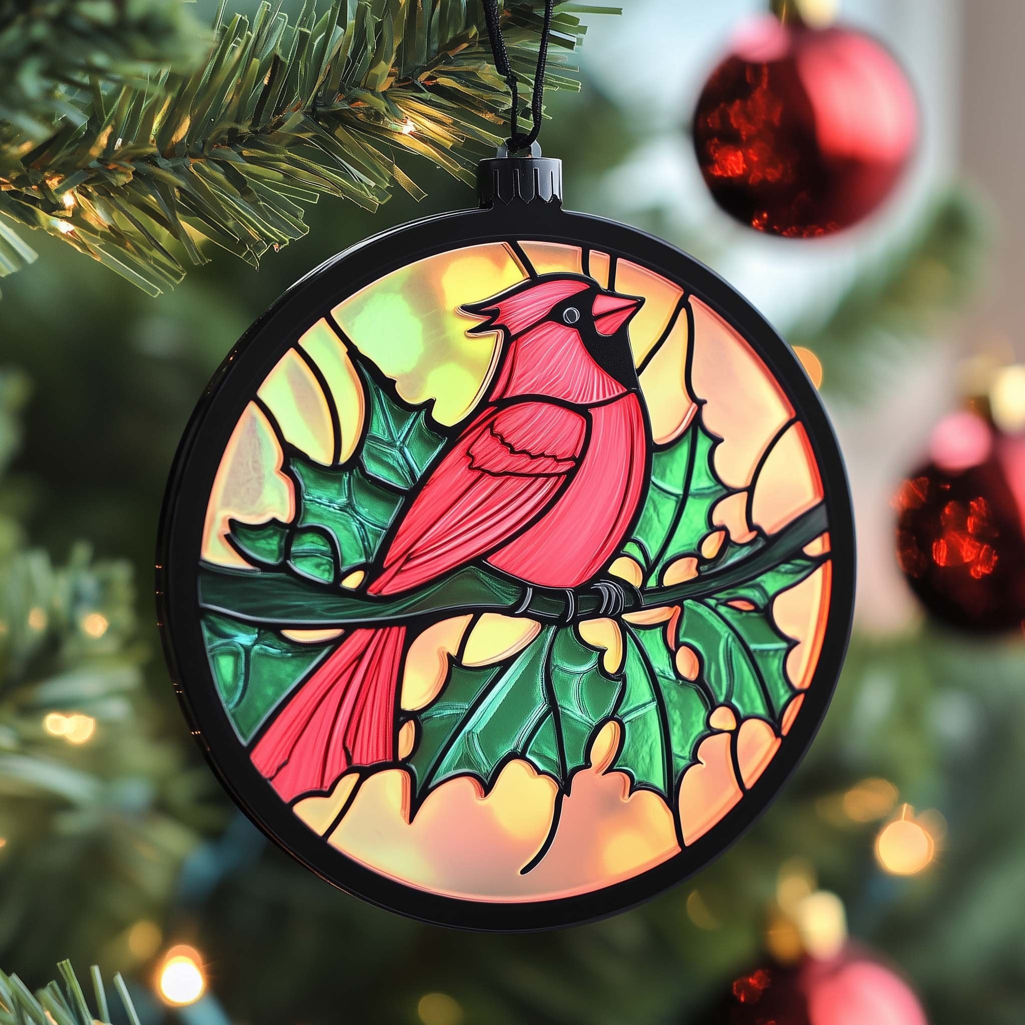 Stained Cardinal Christmas Ornament