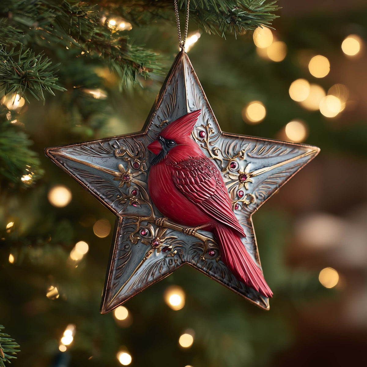 Star Cardinal Christmas Ornament