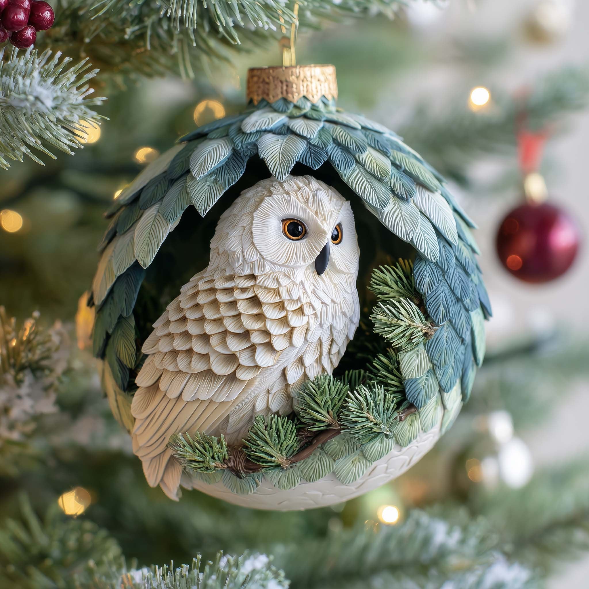 Leafy Owl Christmas Ornament
