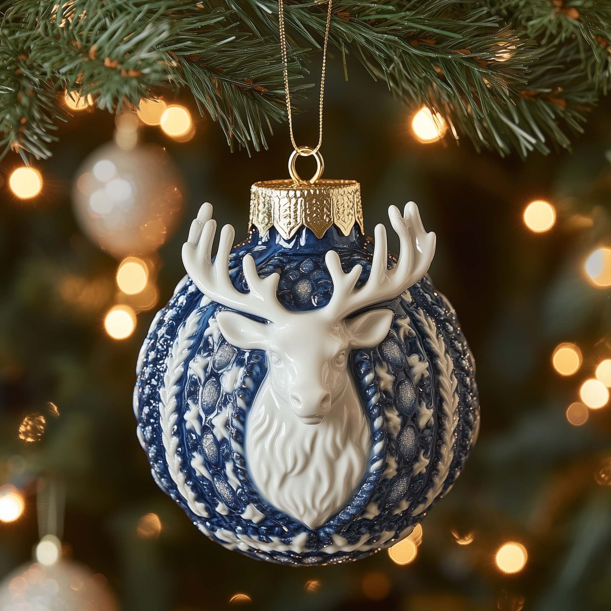 Blue Reindeer Christmas Ornament