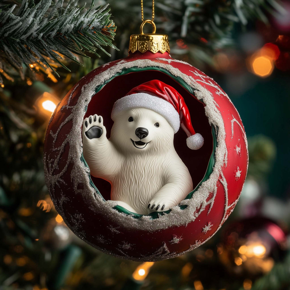Waving Bear Christmas Ornament