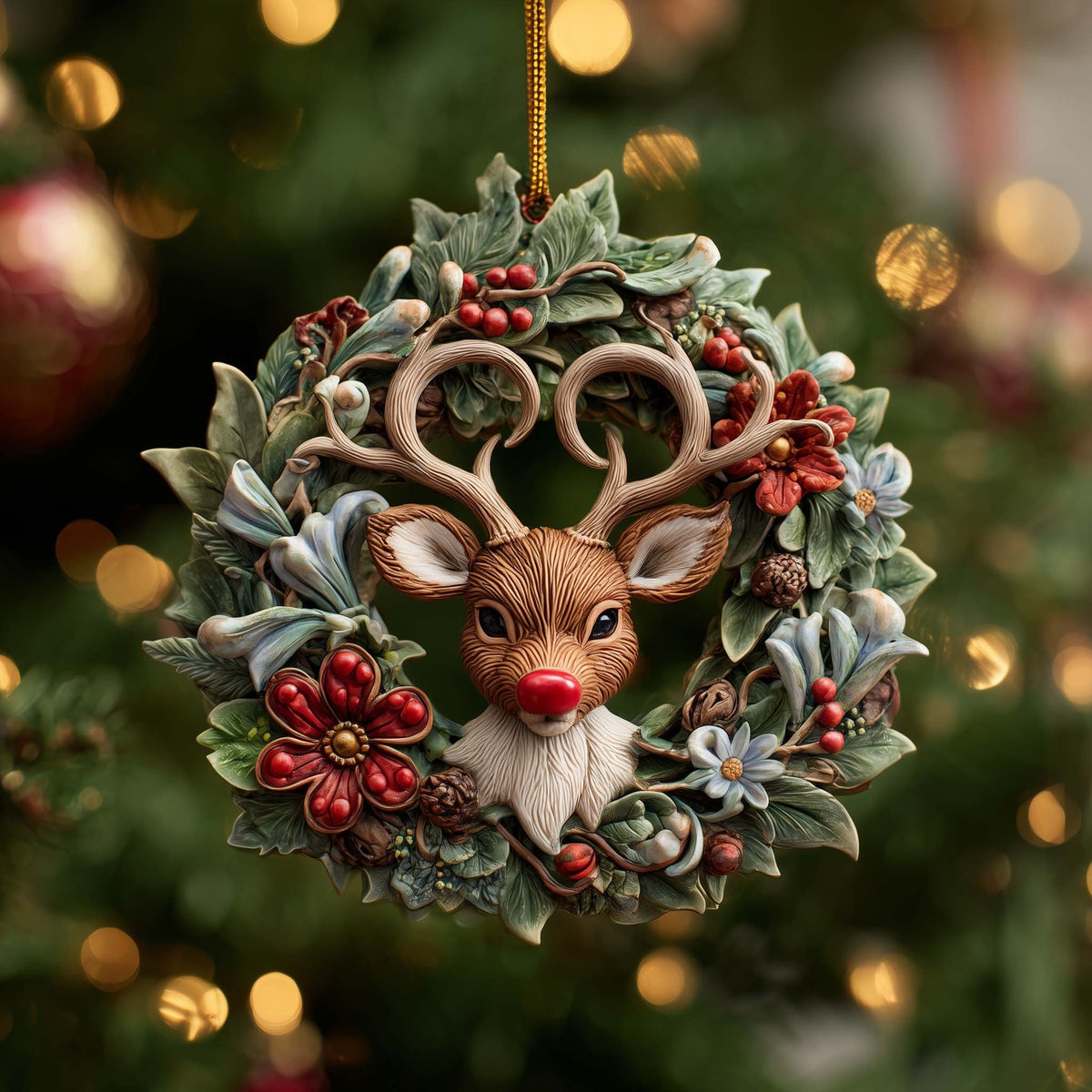 Floral Reindeer Christmas Ornament