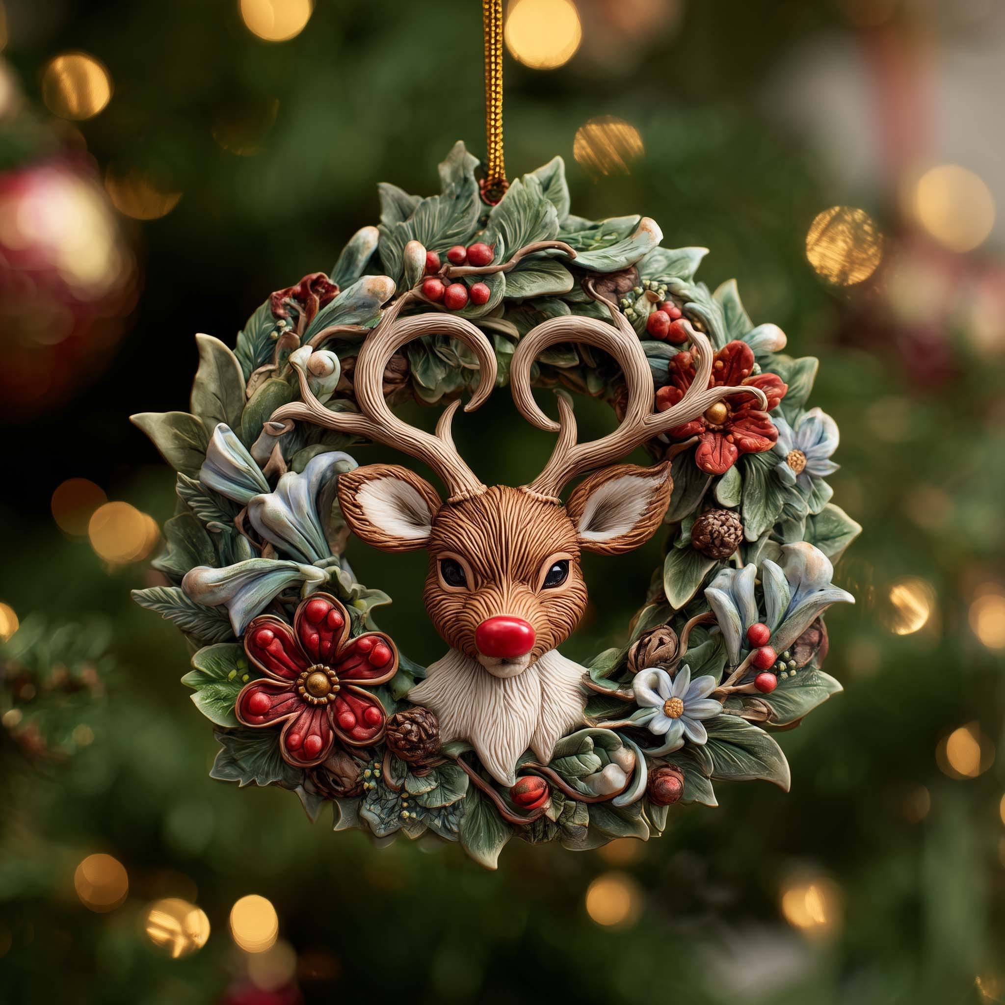 Floral Reindeer Christmas Ornament