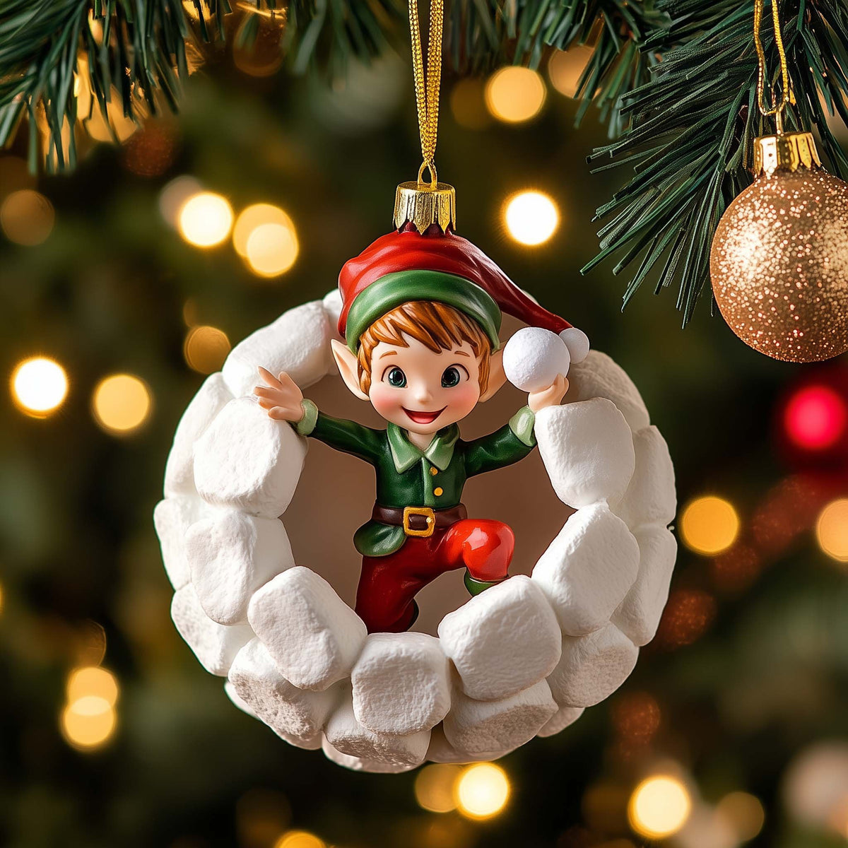 Marshmallow Elf Christmas Ornament