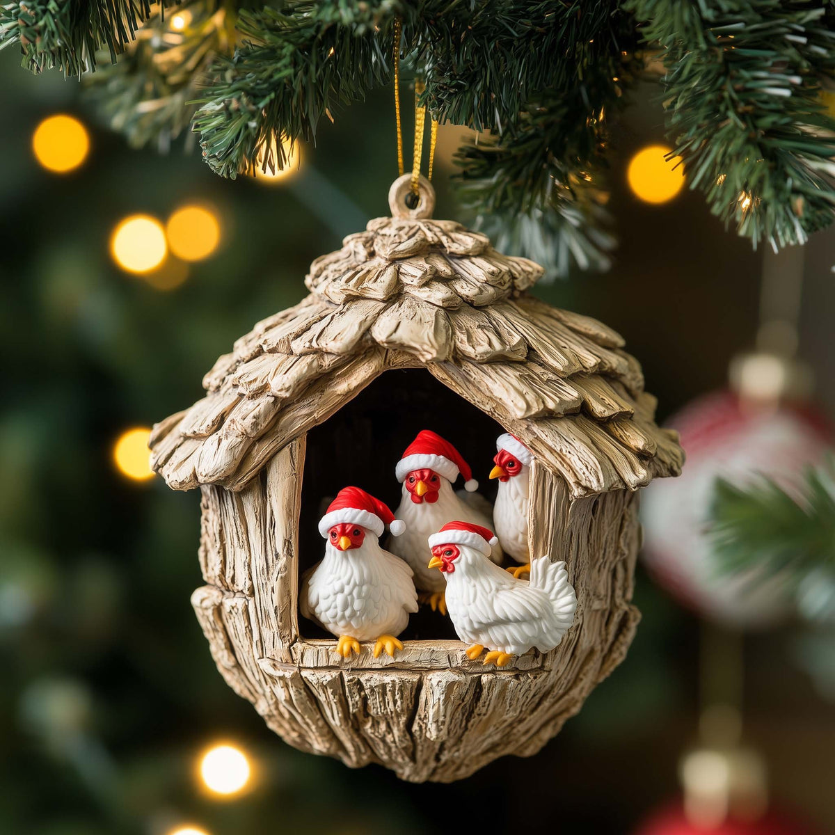 Santa Chickens Christmas Ornament