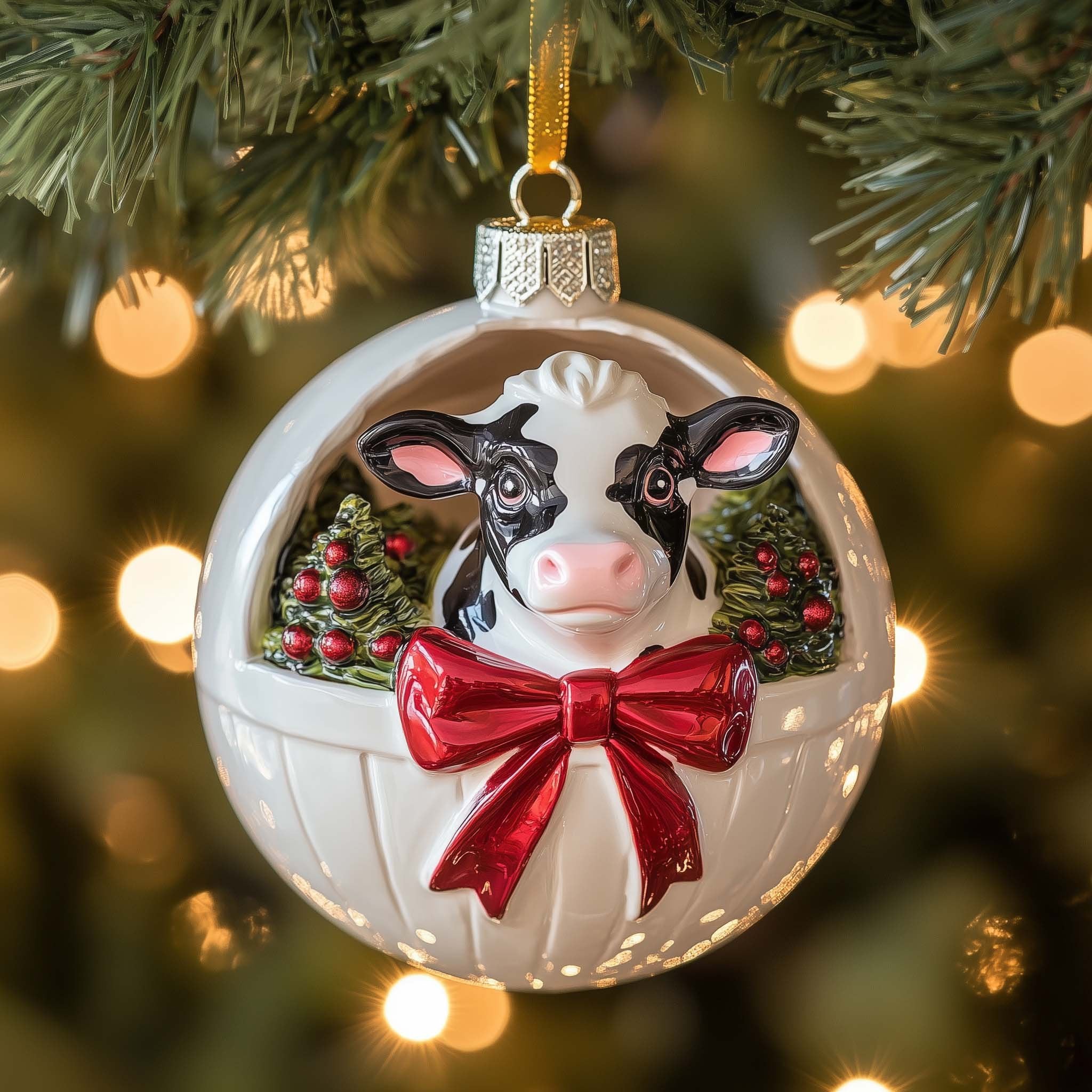 Bowtie Cow Christmas Ornament