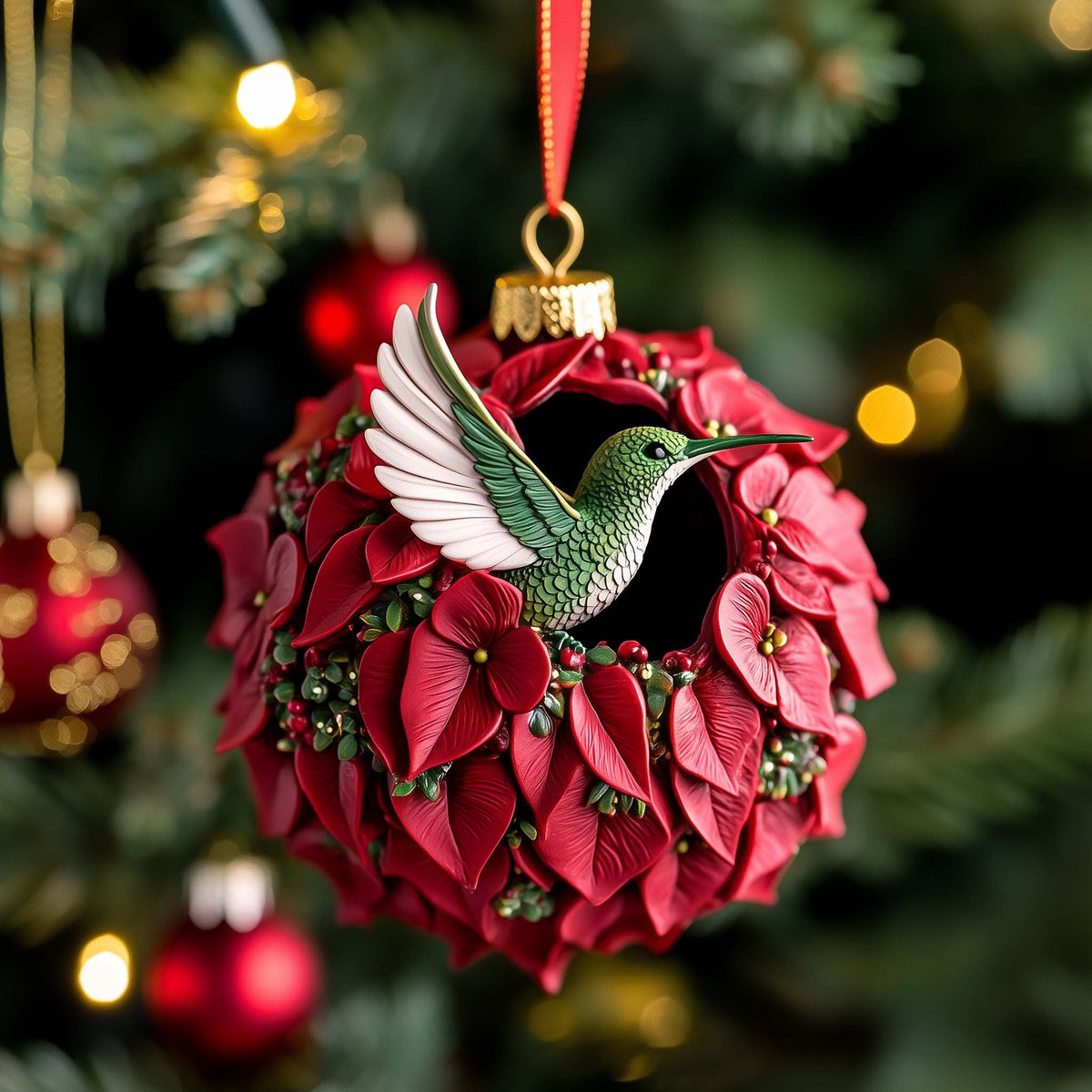 Poinsettia Bird Christmas Ornament