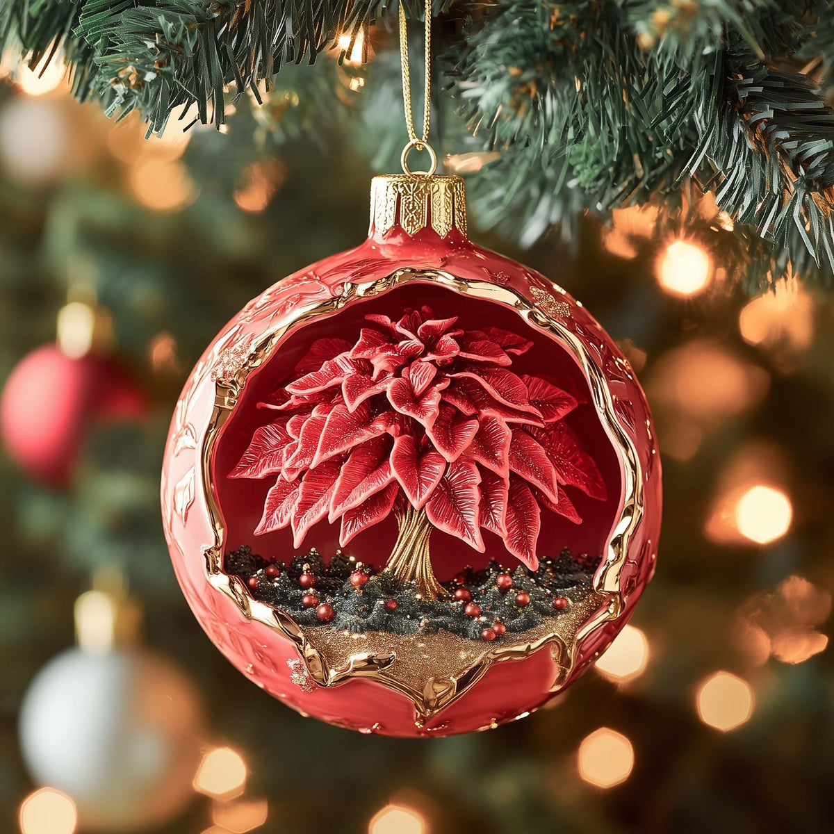 Poinsettia Bloom Bauble Christmas Ornament