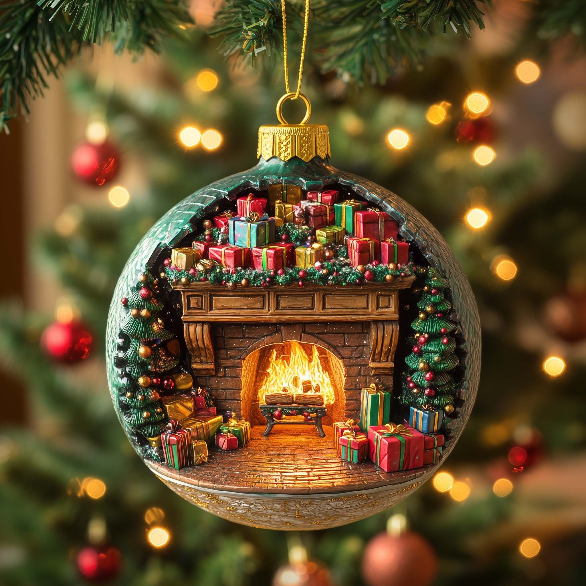 Gift Fireplace Christmas Ornament