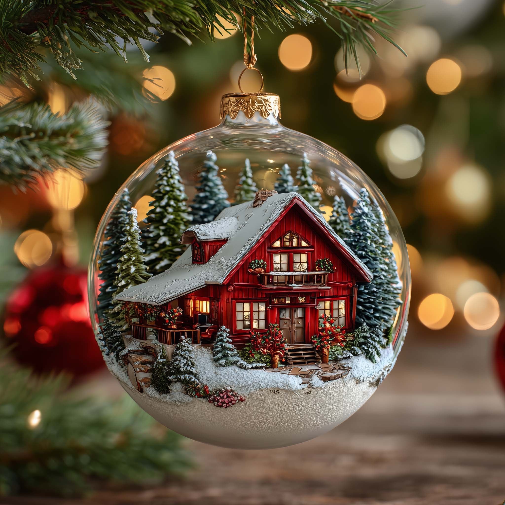 Red Cabin Christmas Ornament
