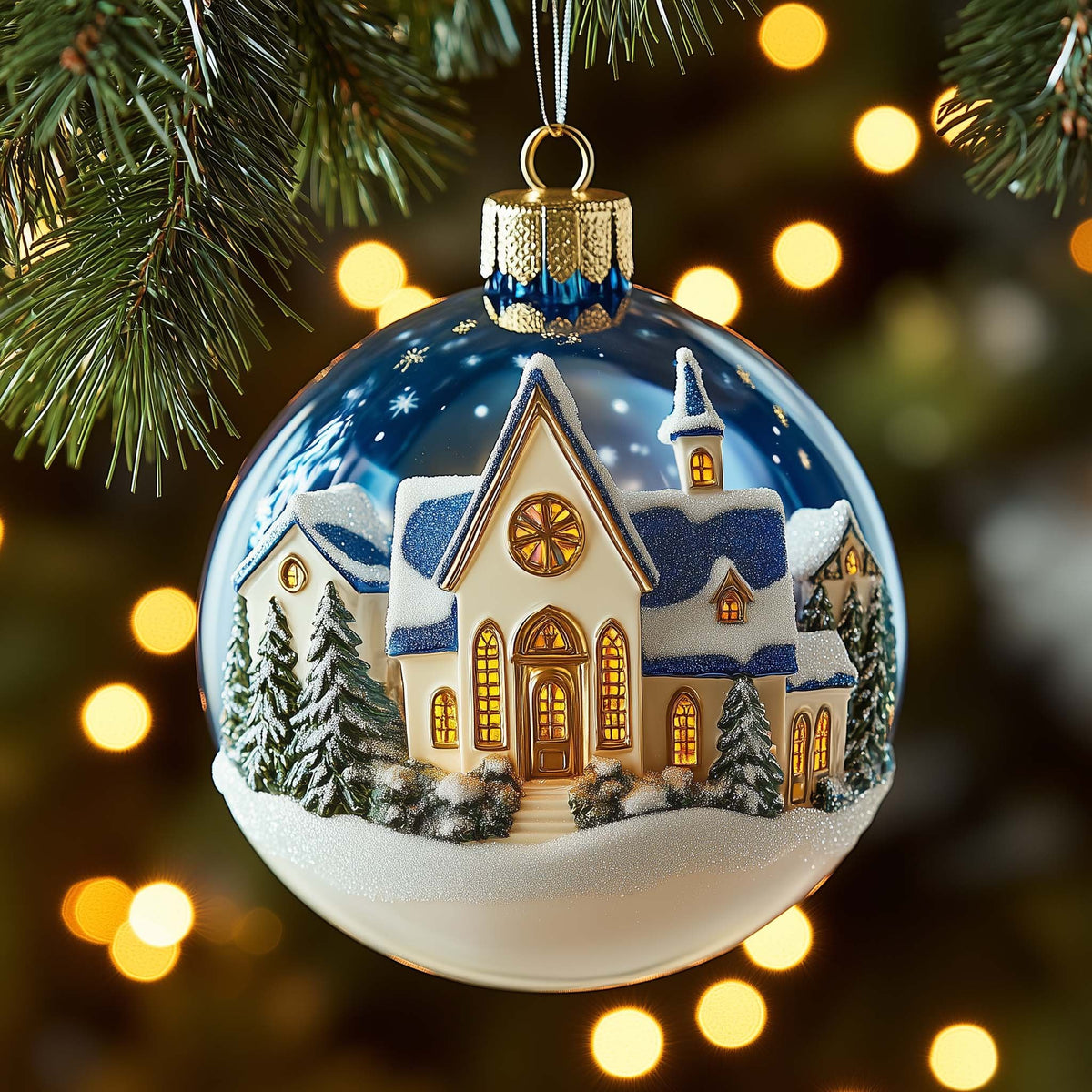 Blue Church Christmas Ornament