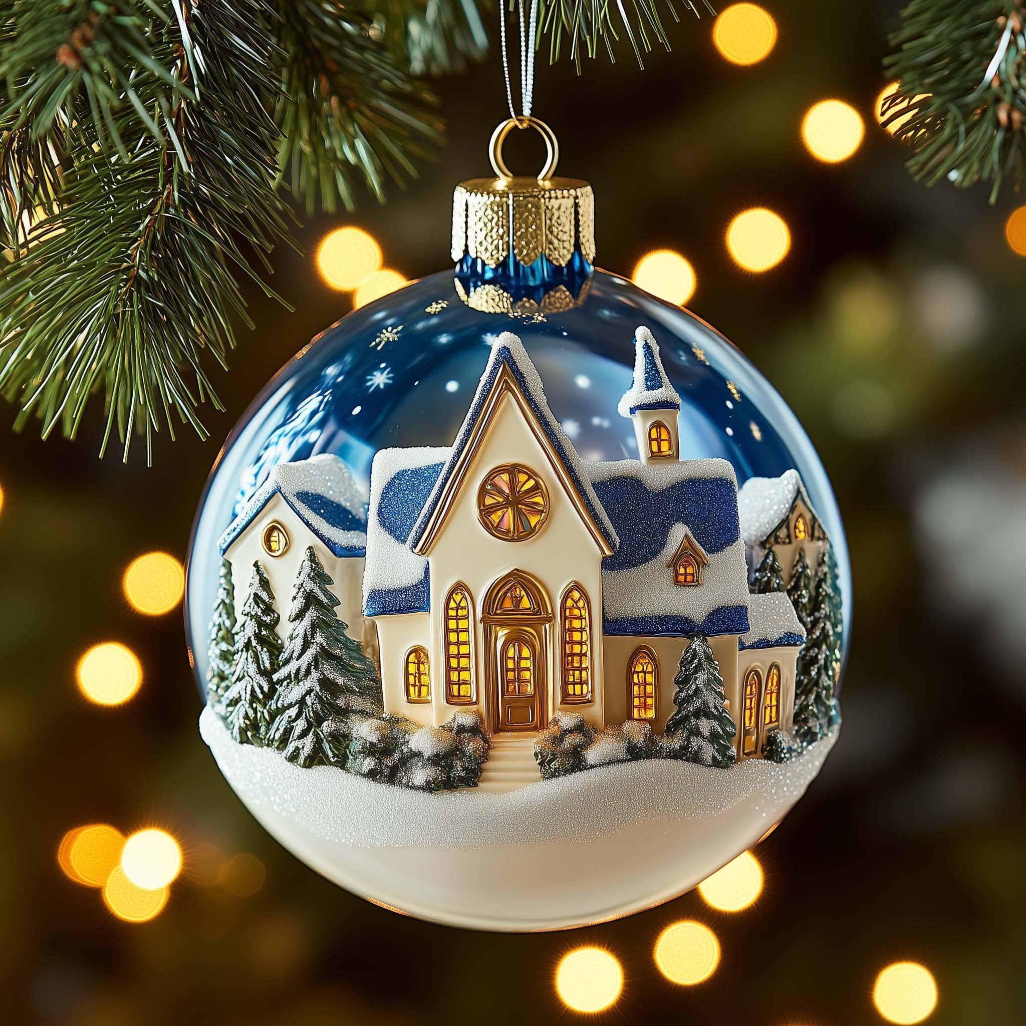Blue Church Christmas Ornament