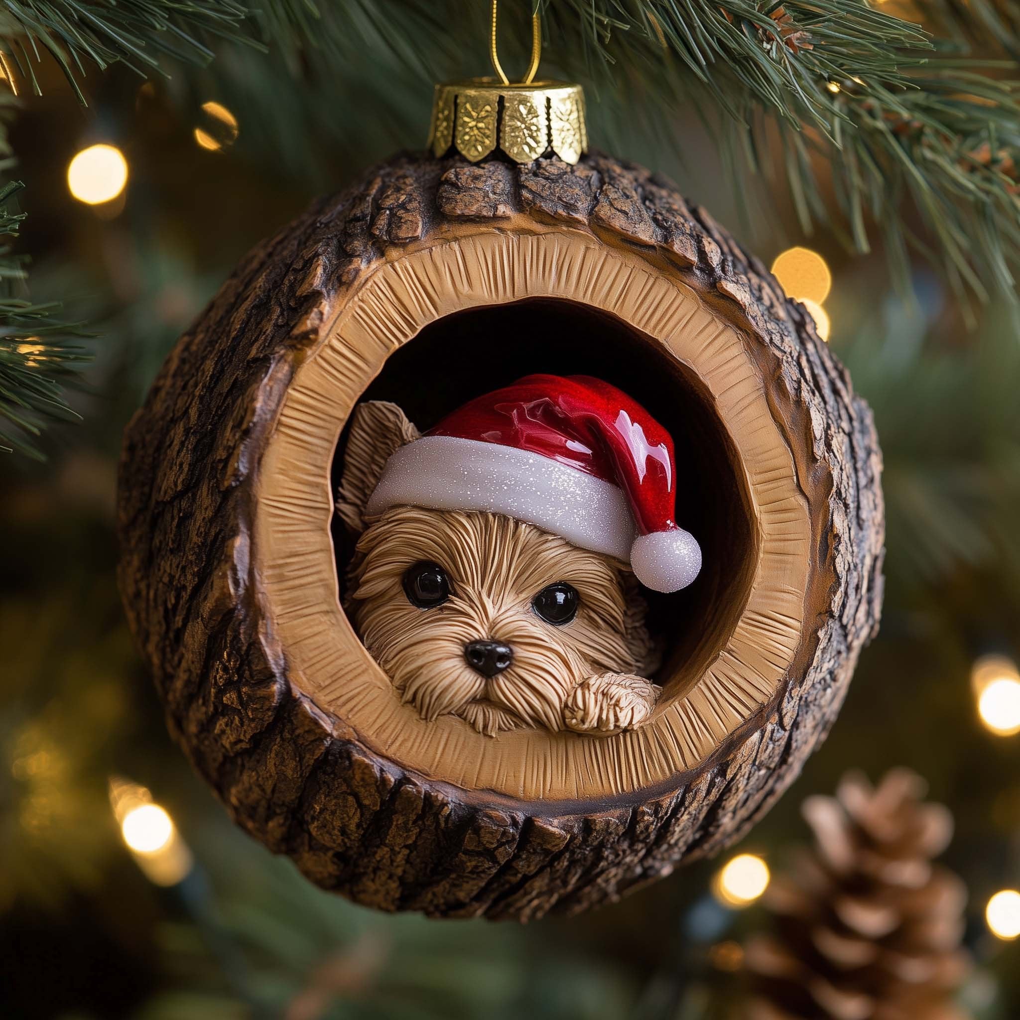 Yorkie Log Christmas Ornament