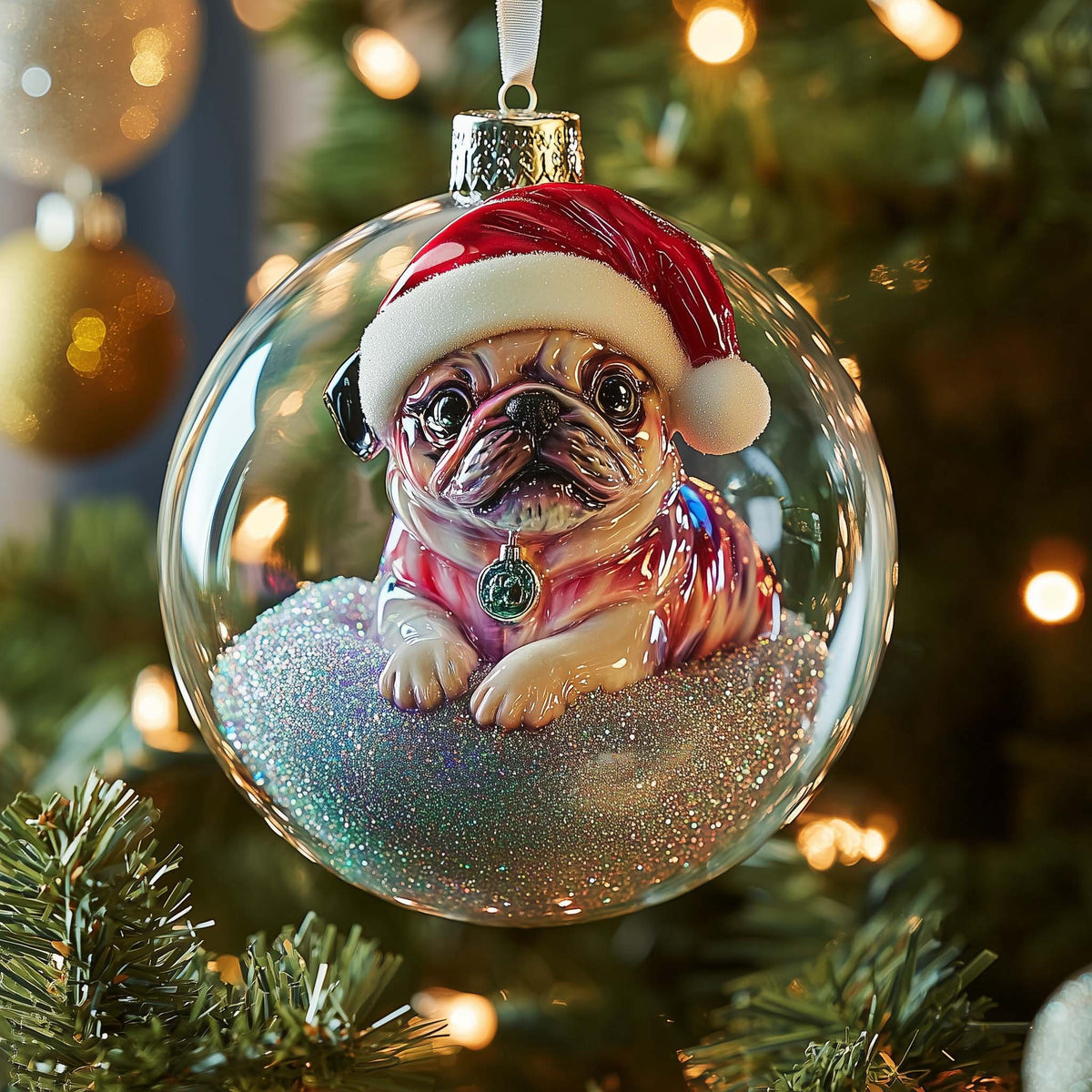 Pug Bauble Christmas Ornament