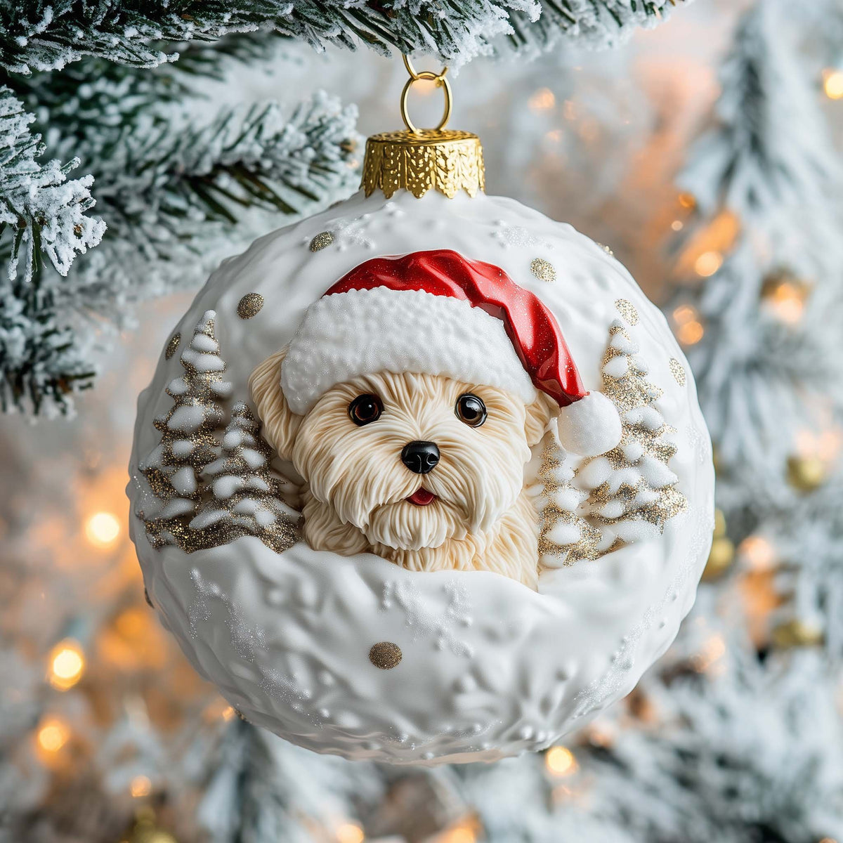 Snowy Maltese Christmas Ornament