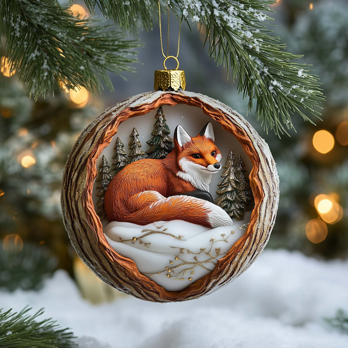 Red Fox Asleep in a Willow Ring Christmas Ornament
