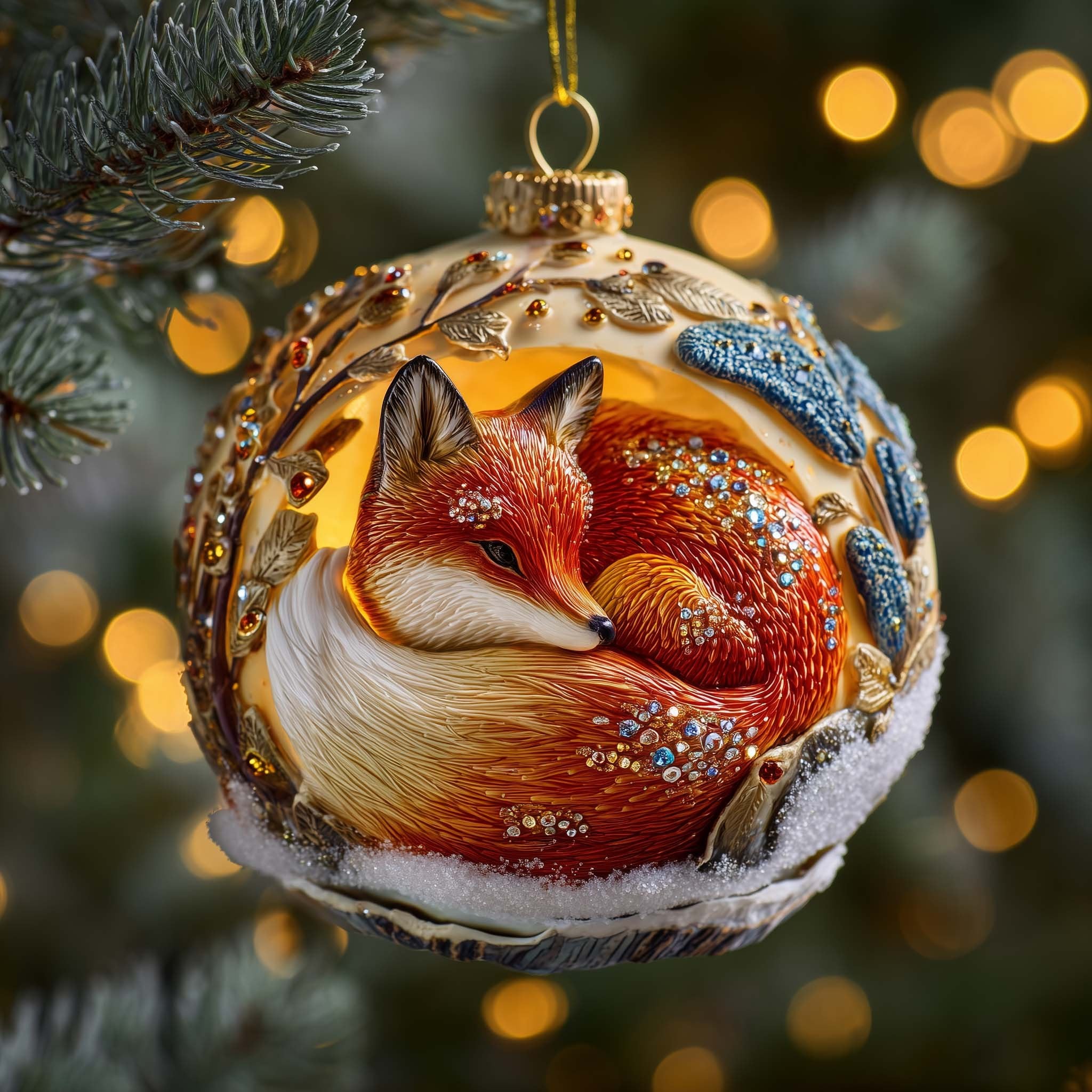 Jeweled Fox Christmas Ornament