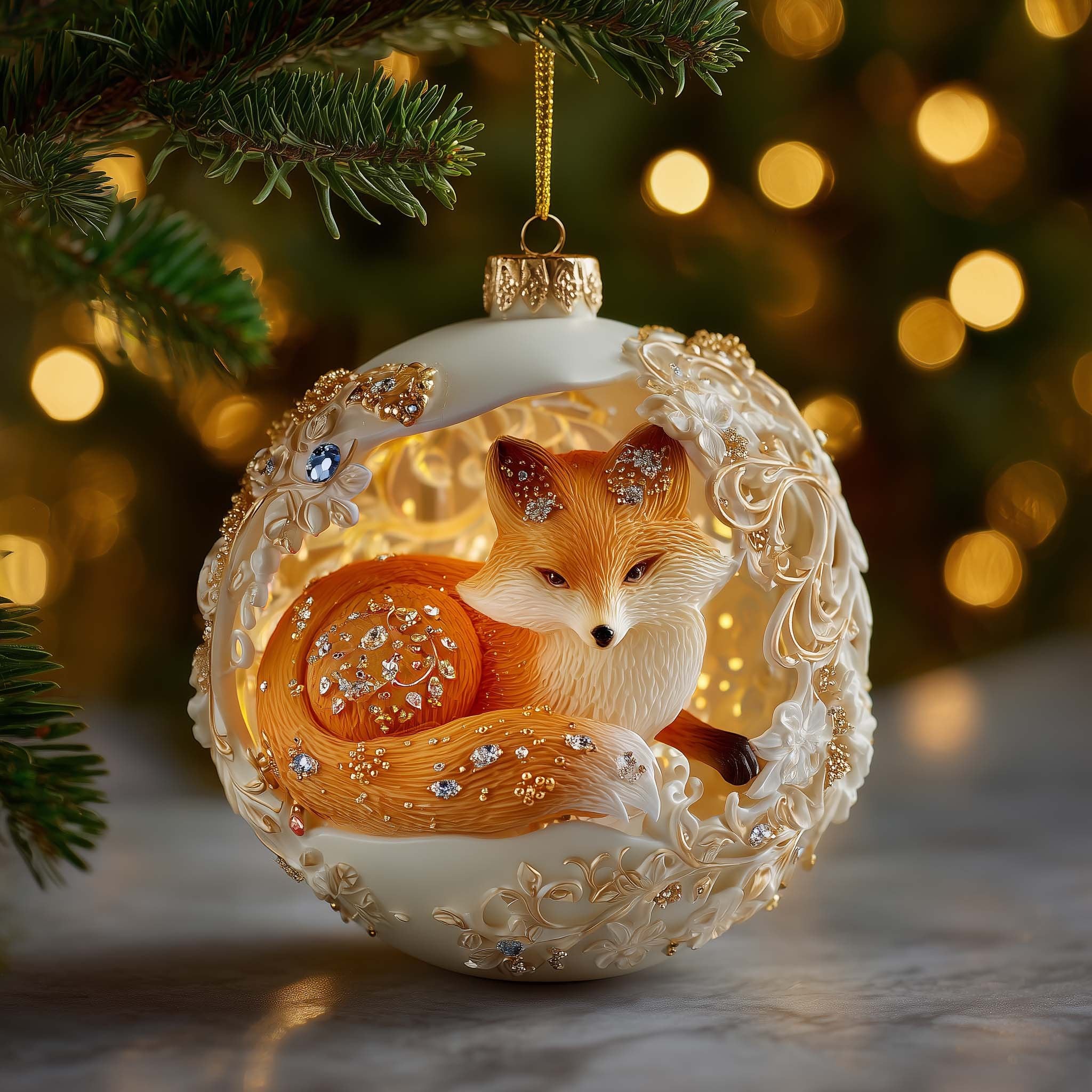 Winter Fox Christmas Ornament