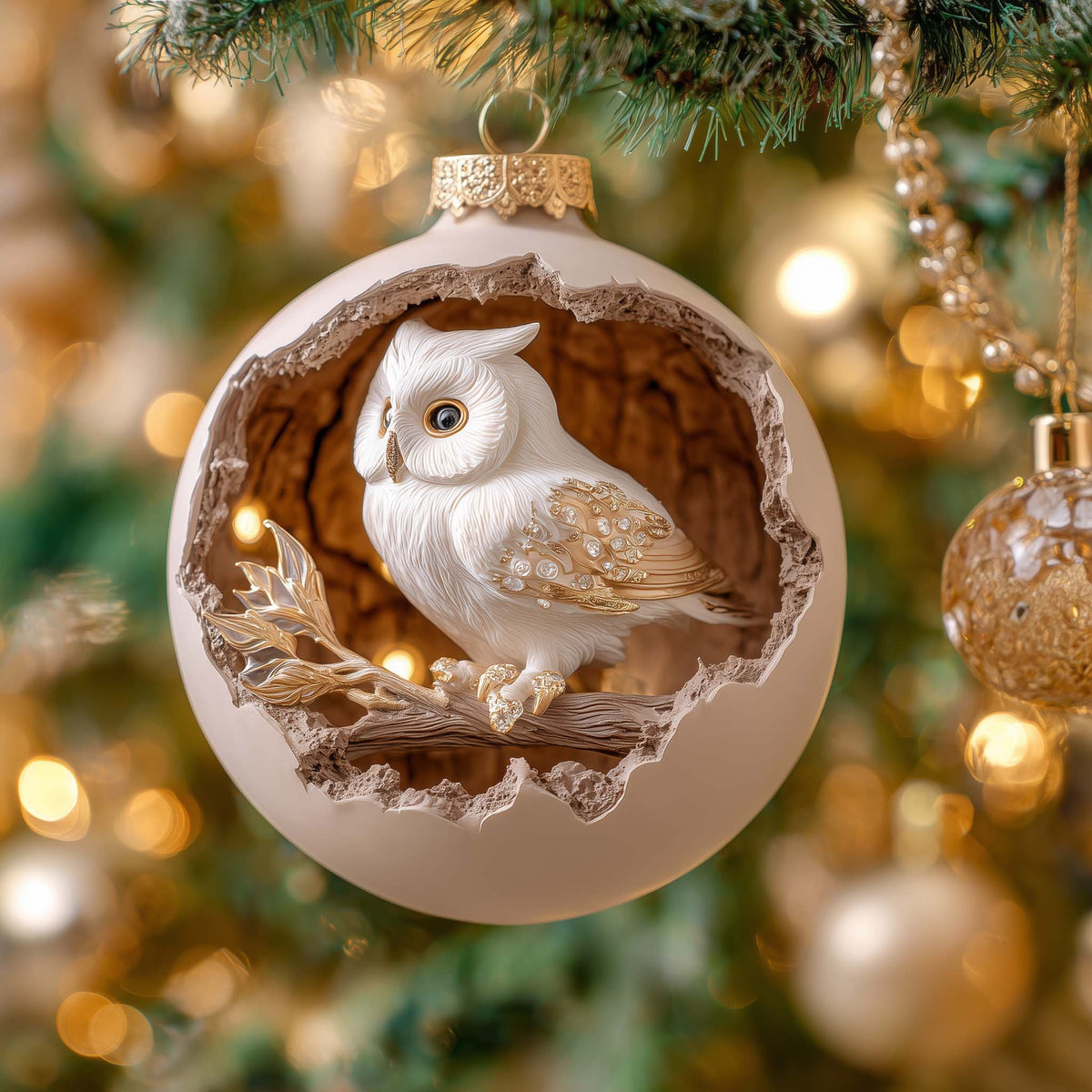 Perched Owl Christmas Ornament