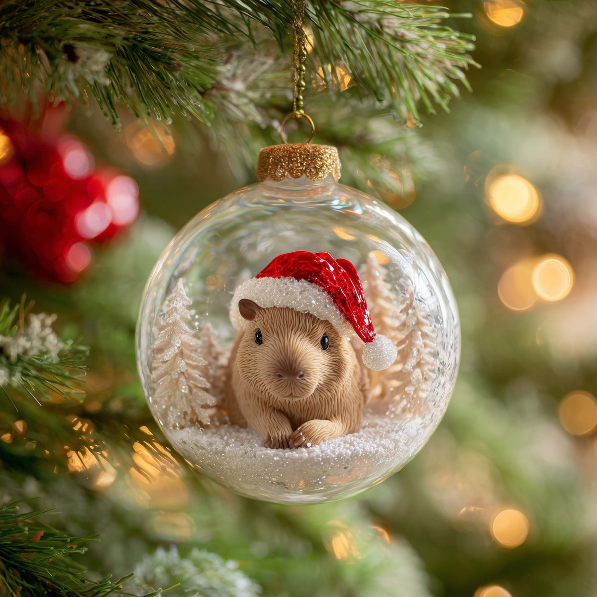 Santa Capybara Christmas Ornament