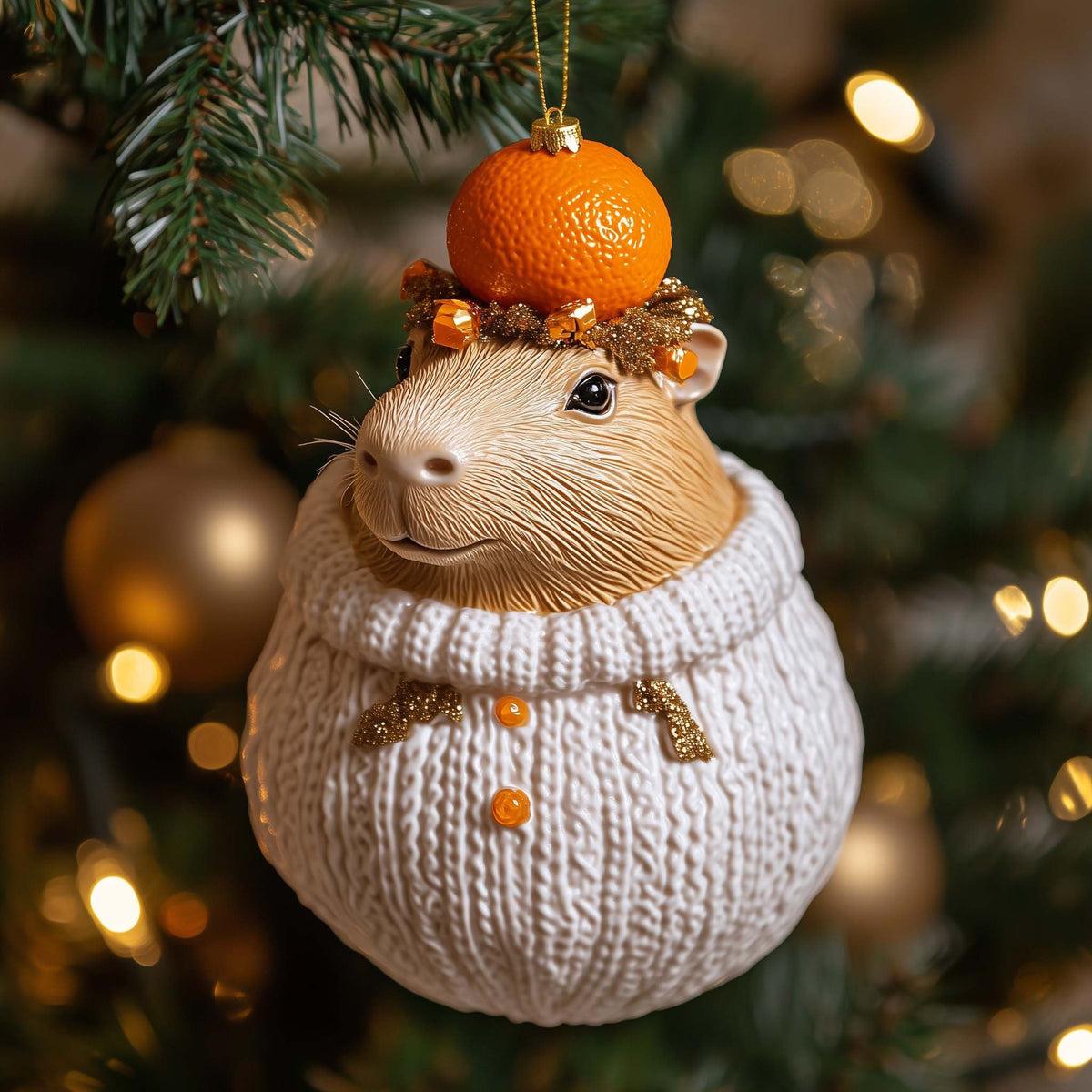 Orange Capybara Christmas Ornament