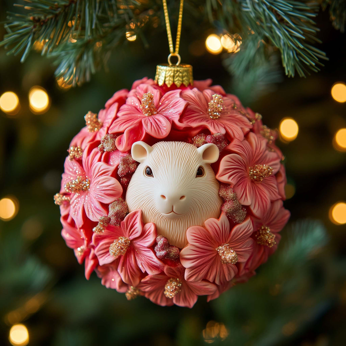 Floral Capybara Christmas Ornament