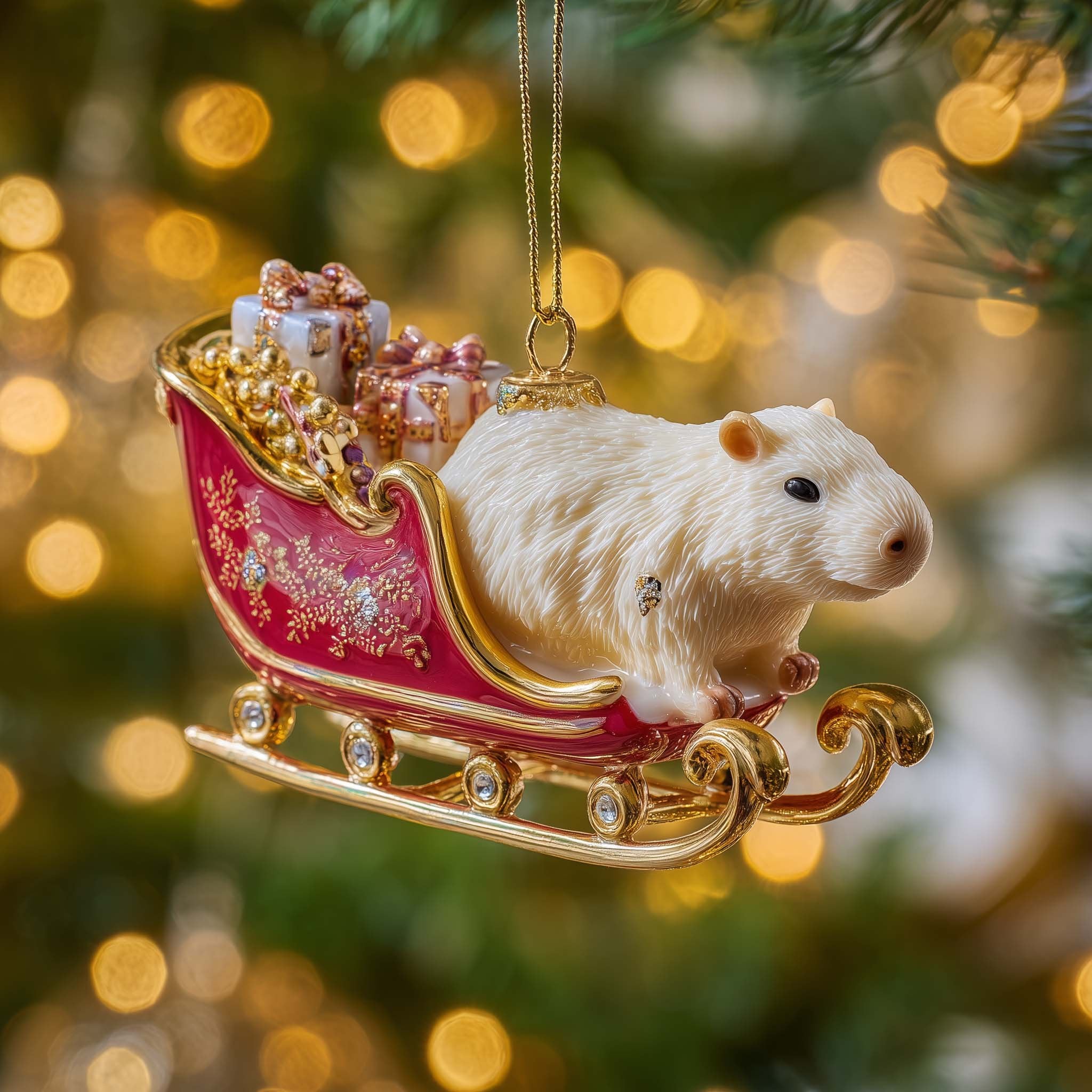 Sleigh Capybara Christmas Ornament