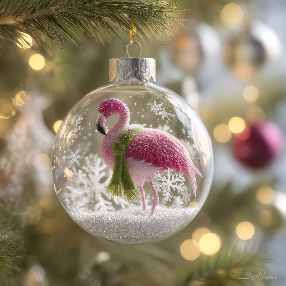 Winter Flamingo Christmas Ornament