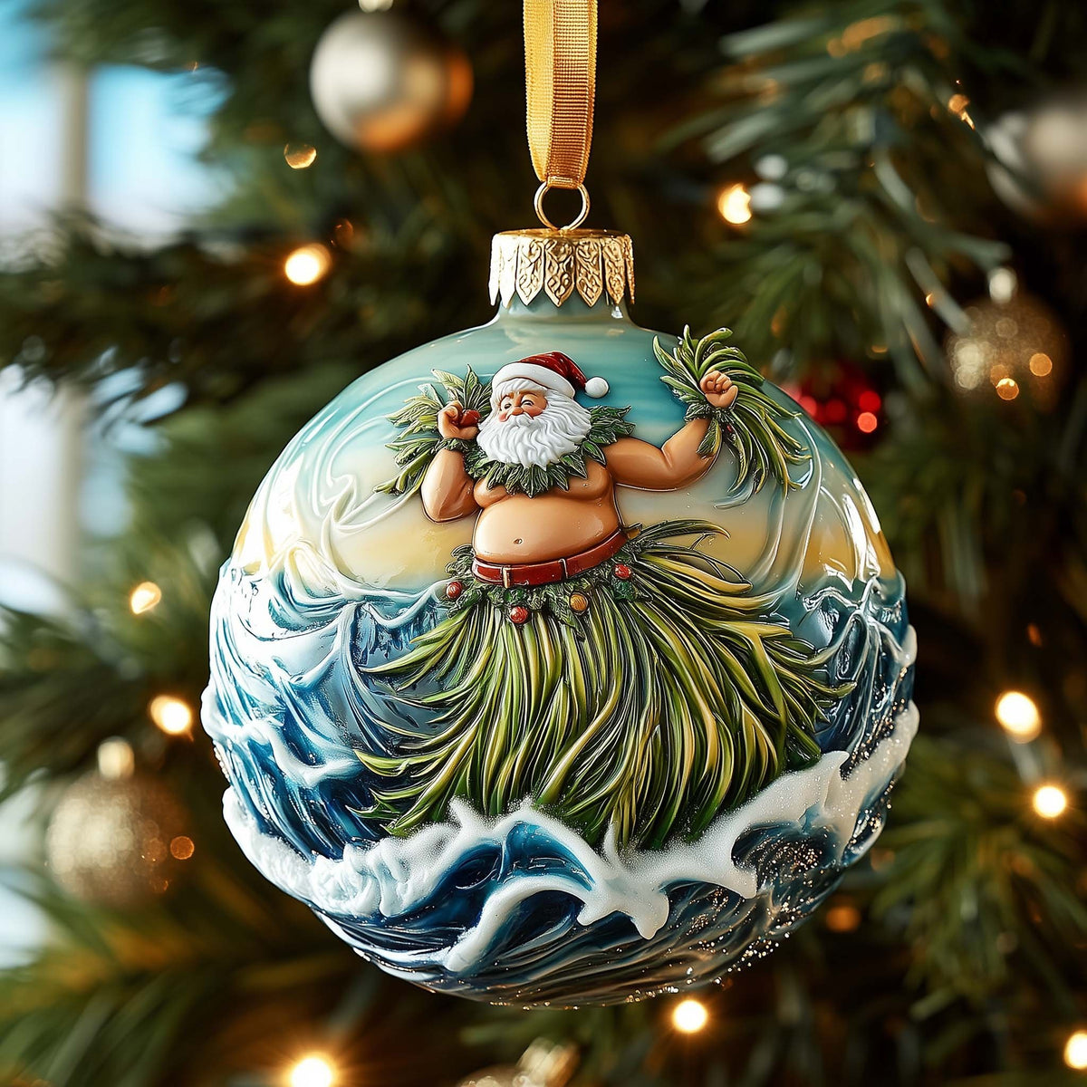 Hula Santa Christmas Ornament