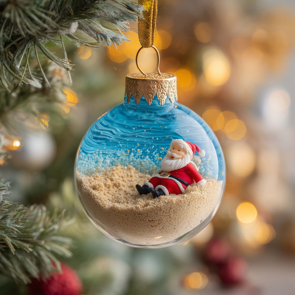 Santa on the Beach Globe Christmas Ornament
