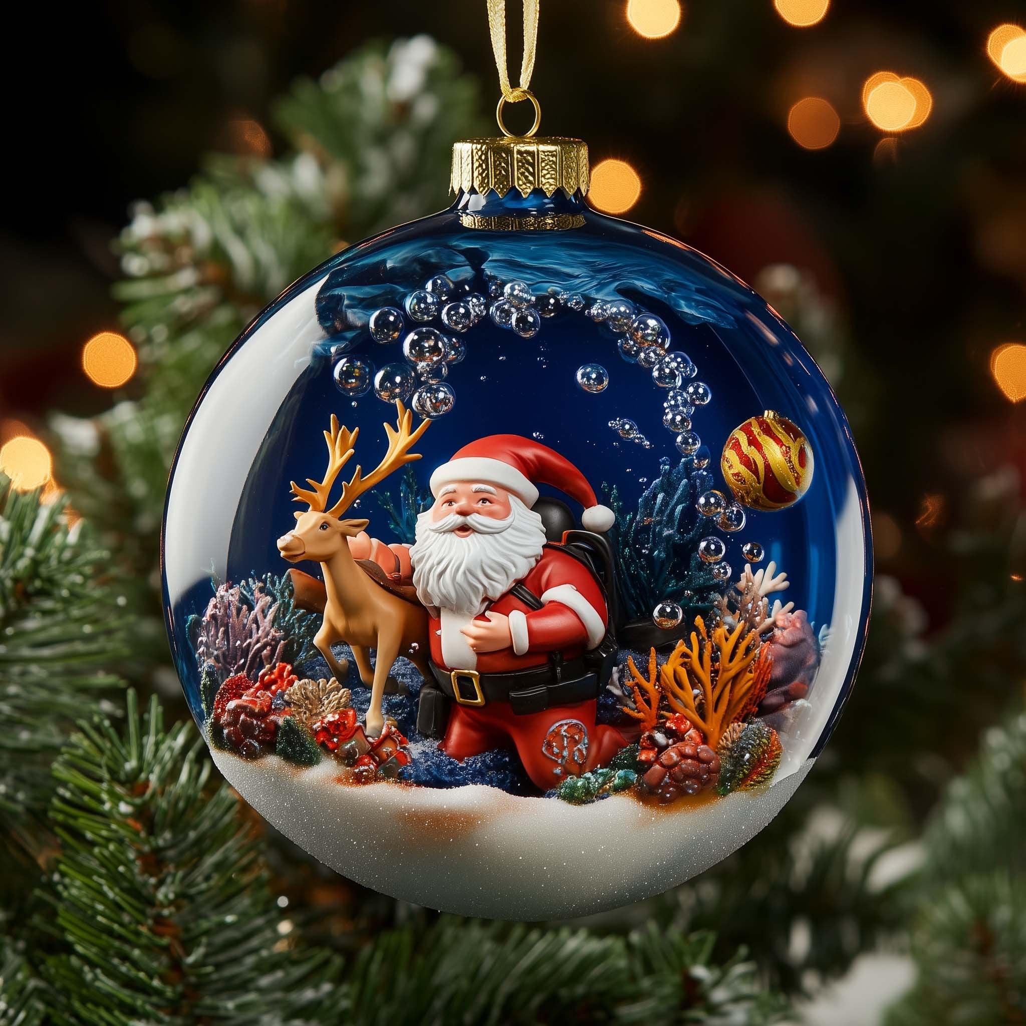 Diving Santa Christmas Ornament