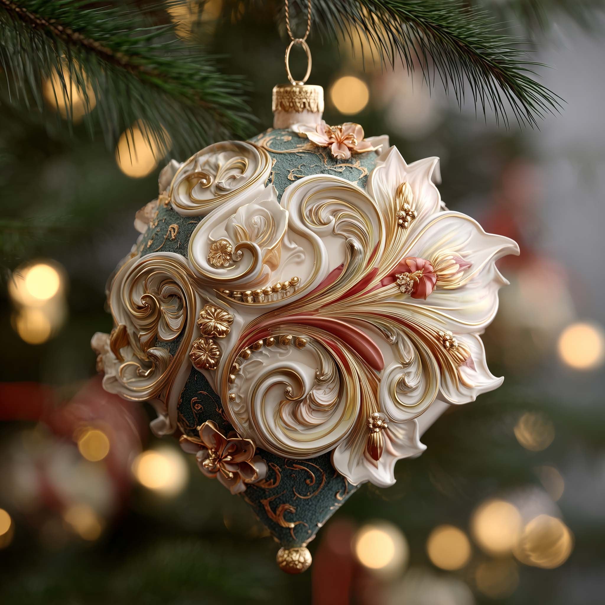 Ivory Scroll Heirloom Bauble Christmas Ornament