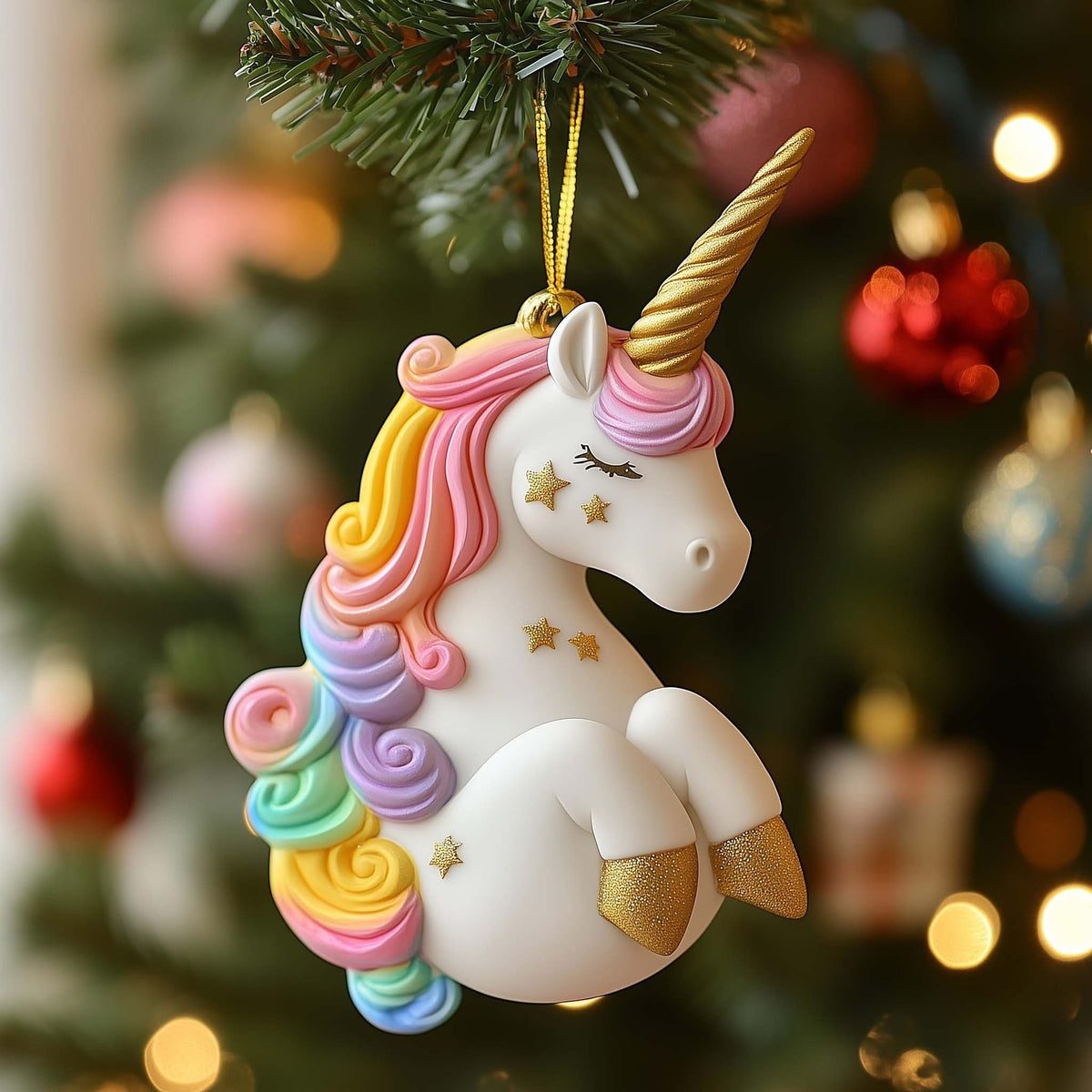 Carousel Unicorn in Gold Christmas Ornament