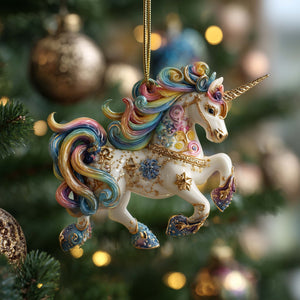 Rainbow Unicorn Portrait Christmas Ornament - Made to Order Gift