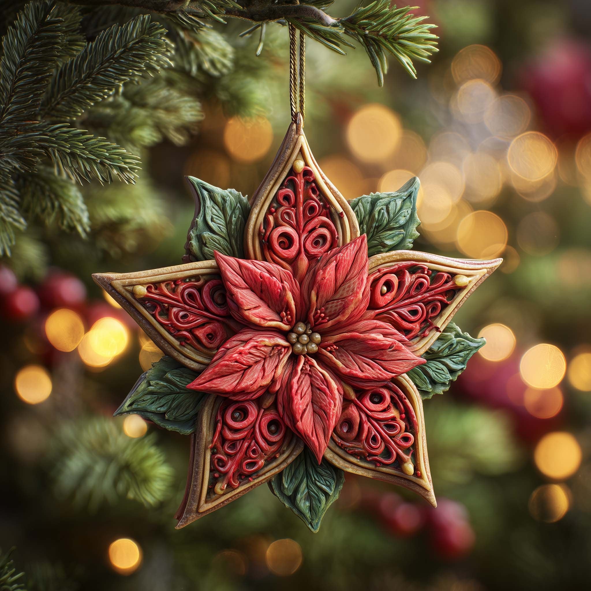 Poinsettia Star Christmas Ornament