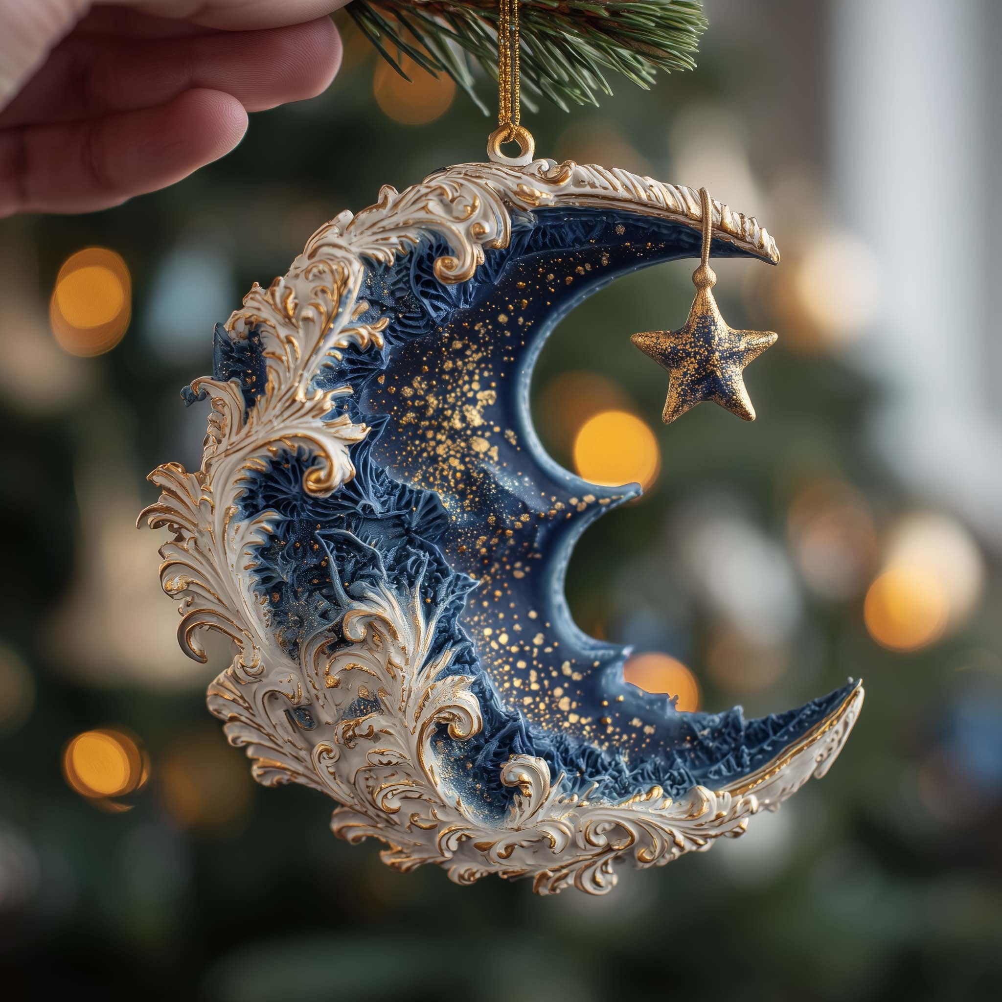 Ornate Moon Christmas Ornament