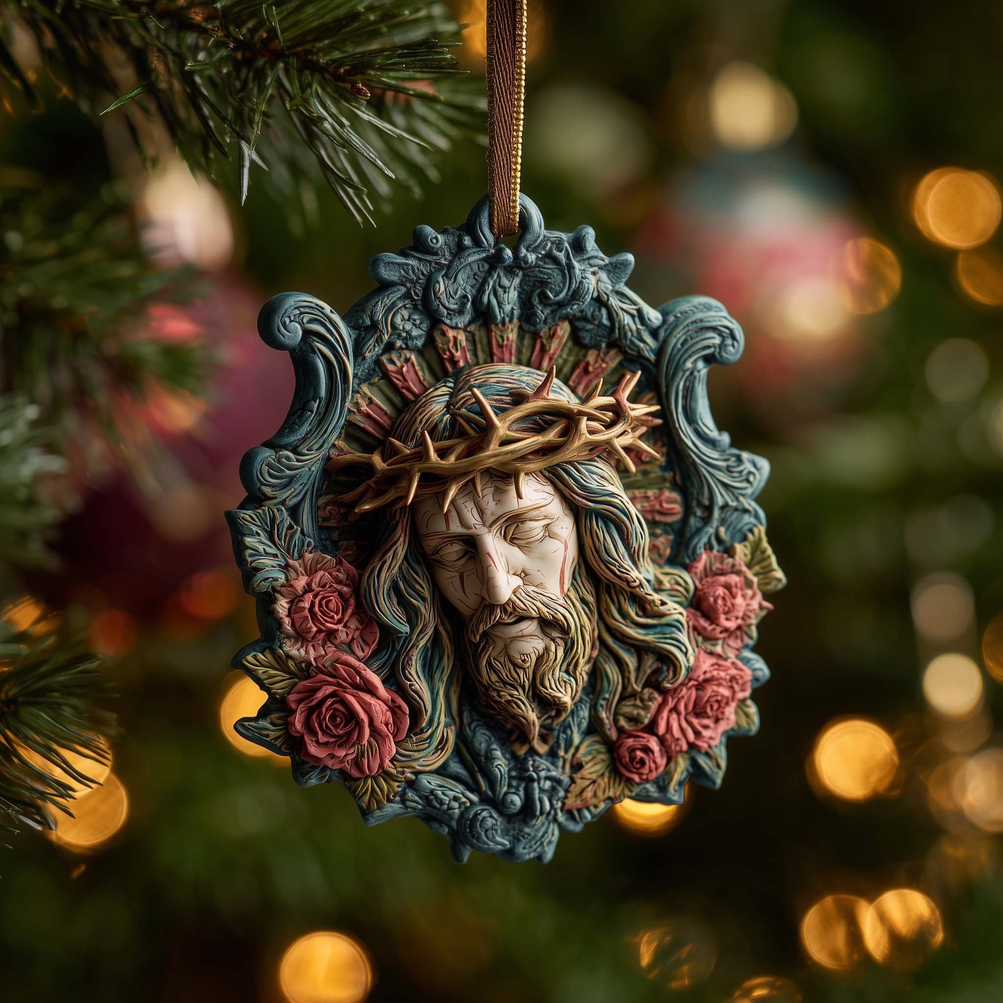 Floral Jesus Christmas Ornament