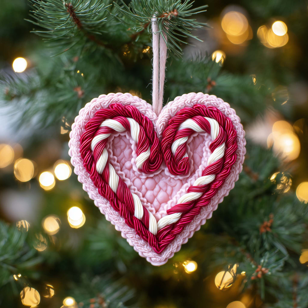 Peppermint Braided Heart Christmas Ornament