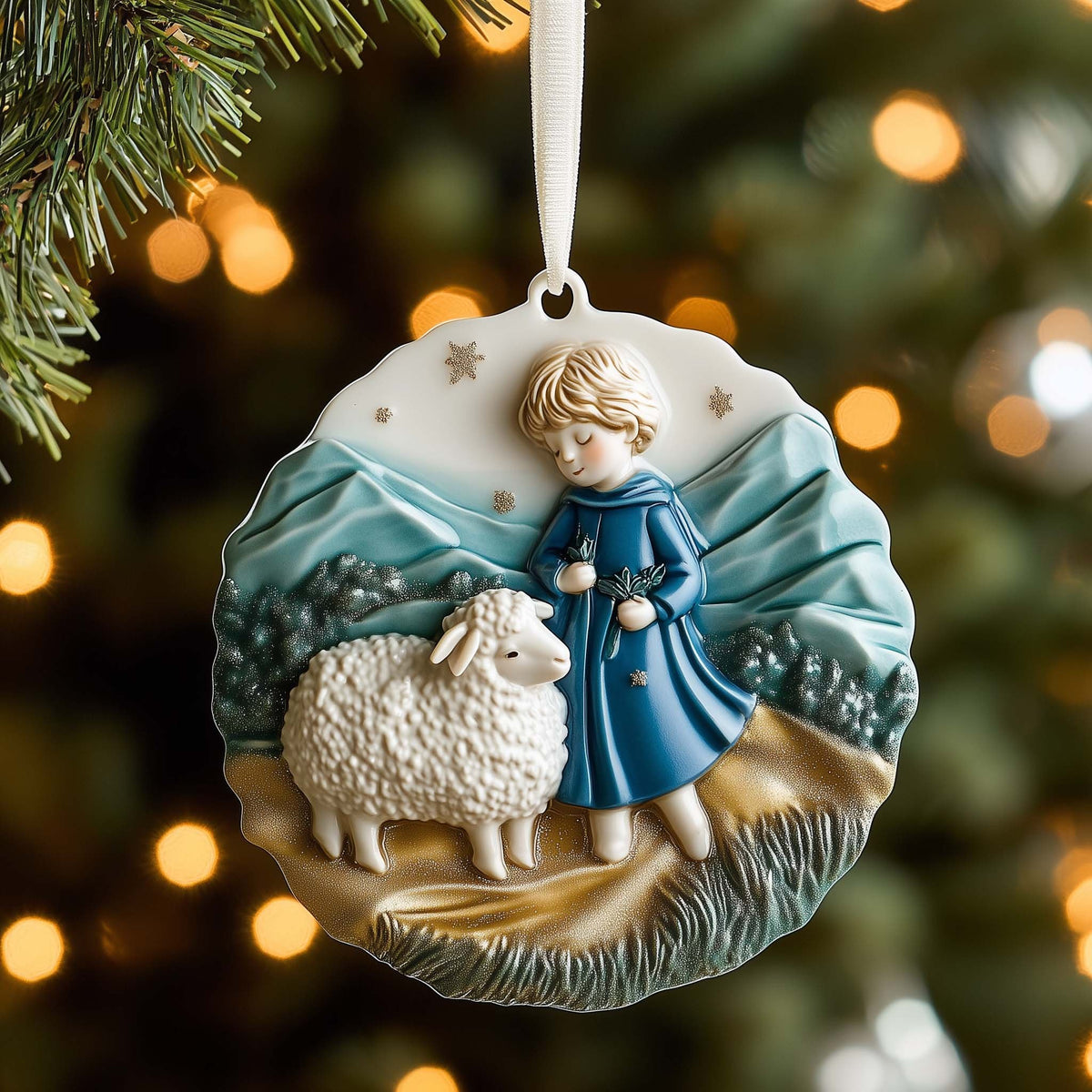 Shepherd Lamb Christmas Ornament