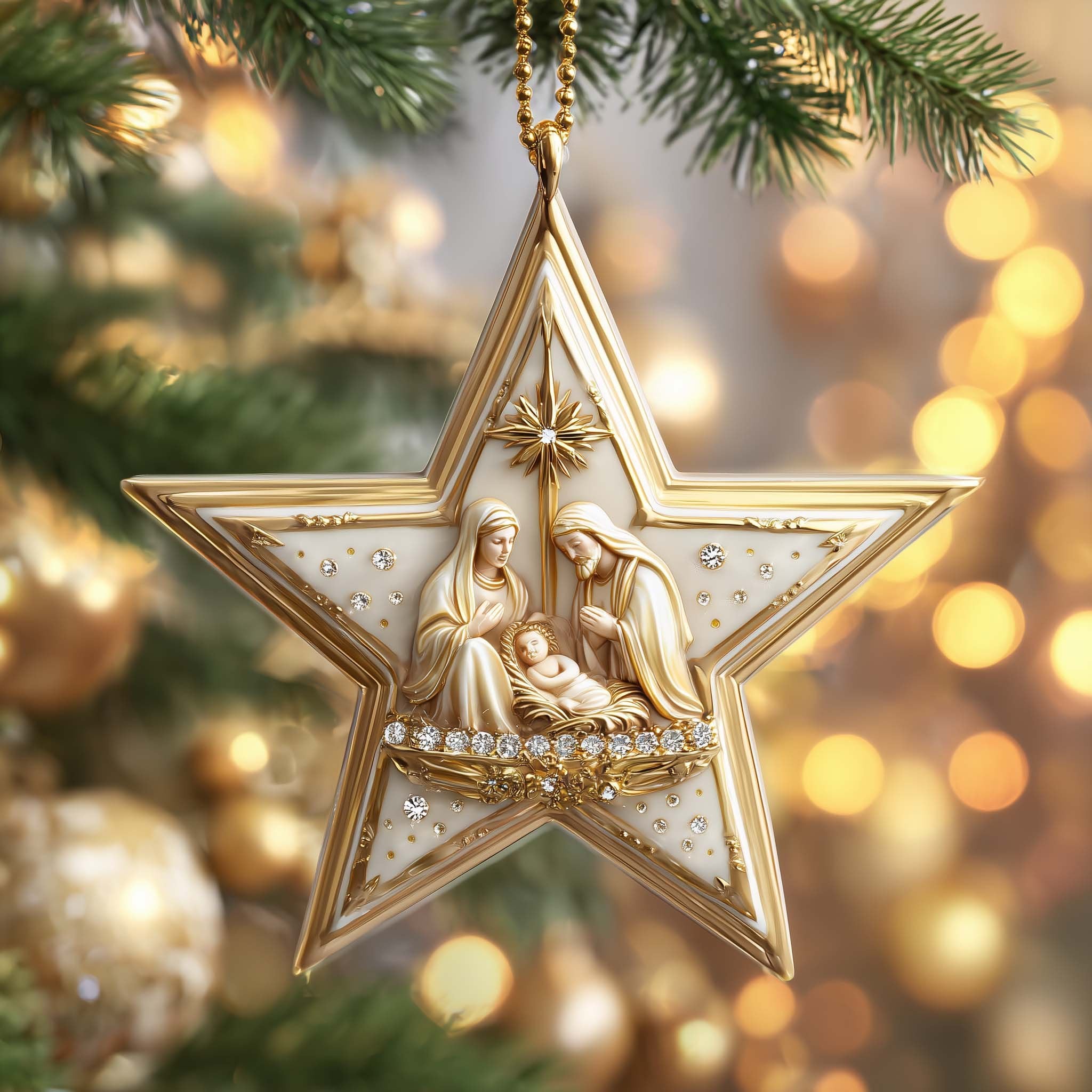 Golden Star Nativity Christmas Ornament